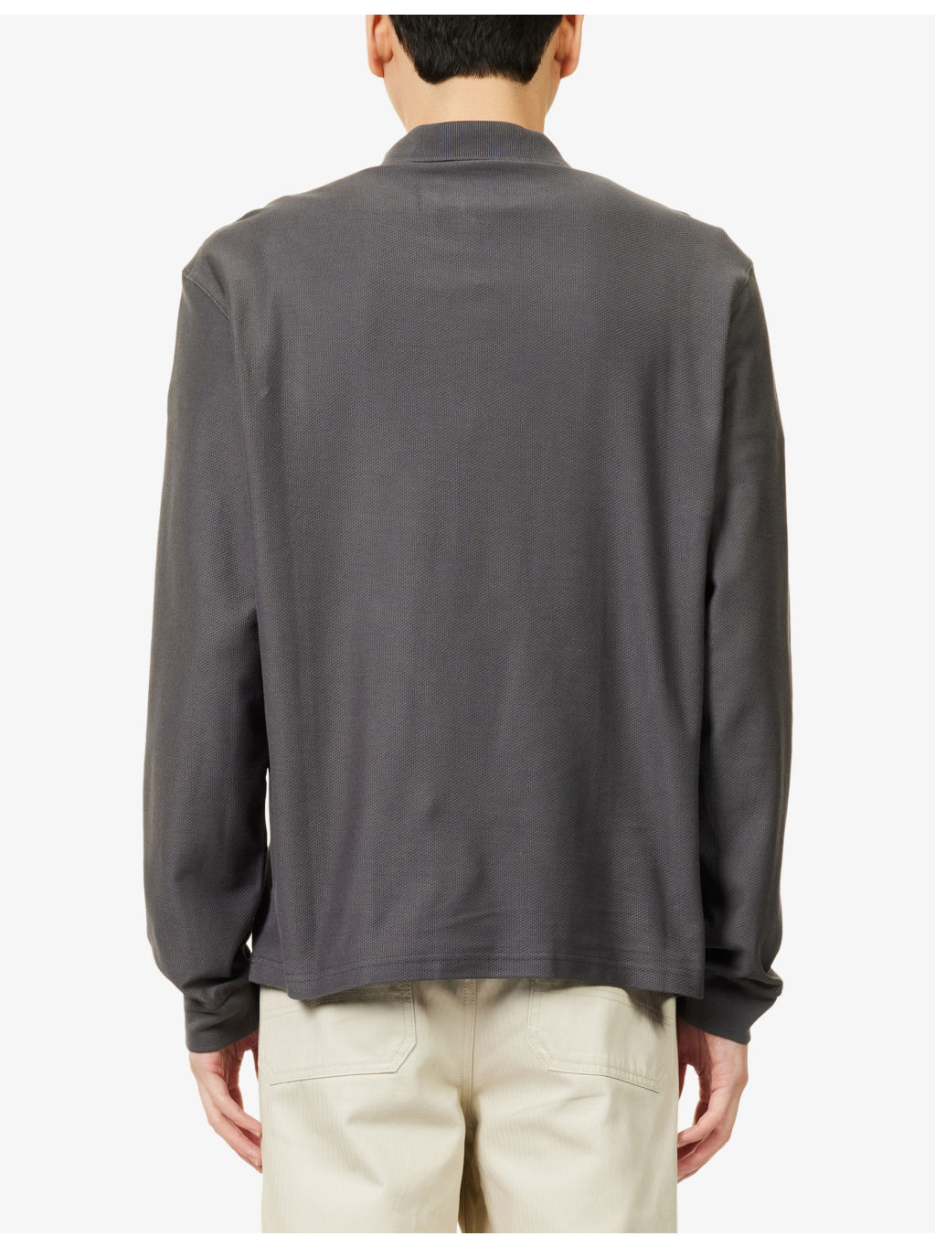 Lace-Trim Long-Sleeve Cotton Polo Top - 4