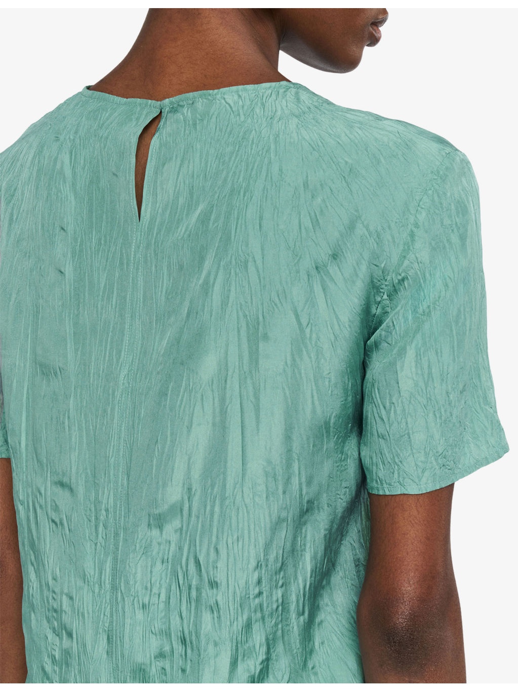 Brunet Round-Neck Crinkled-Texture Habotai-Silk Top - 5