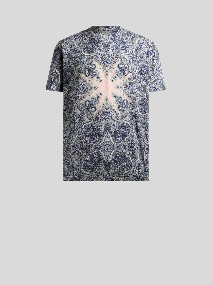 COTTON T-SHIRT WITH POCKET-SQUARE PAISLEY MOTIF - 1