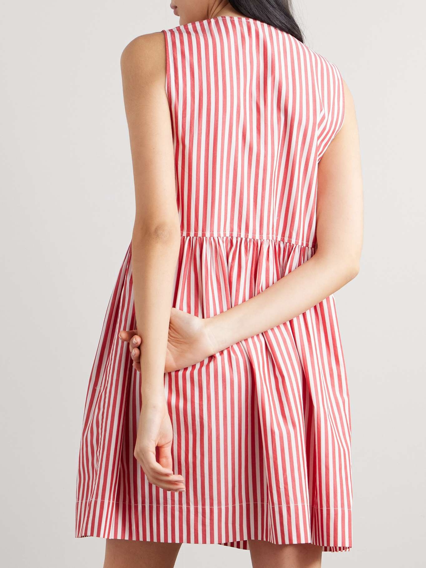 Tie-front striped organic cotton-poplin mini dress - 4