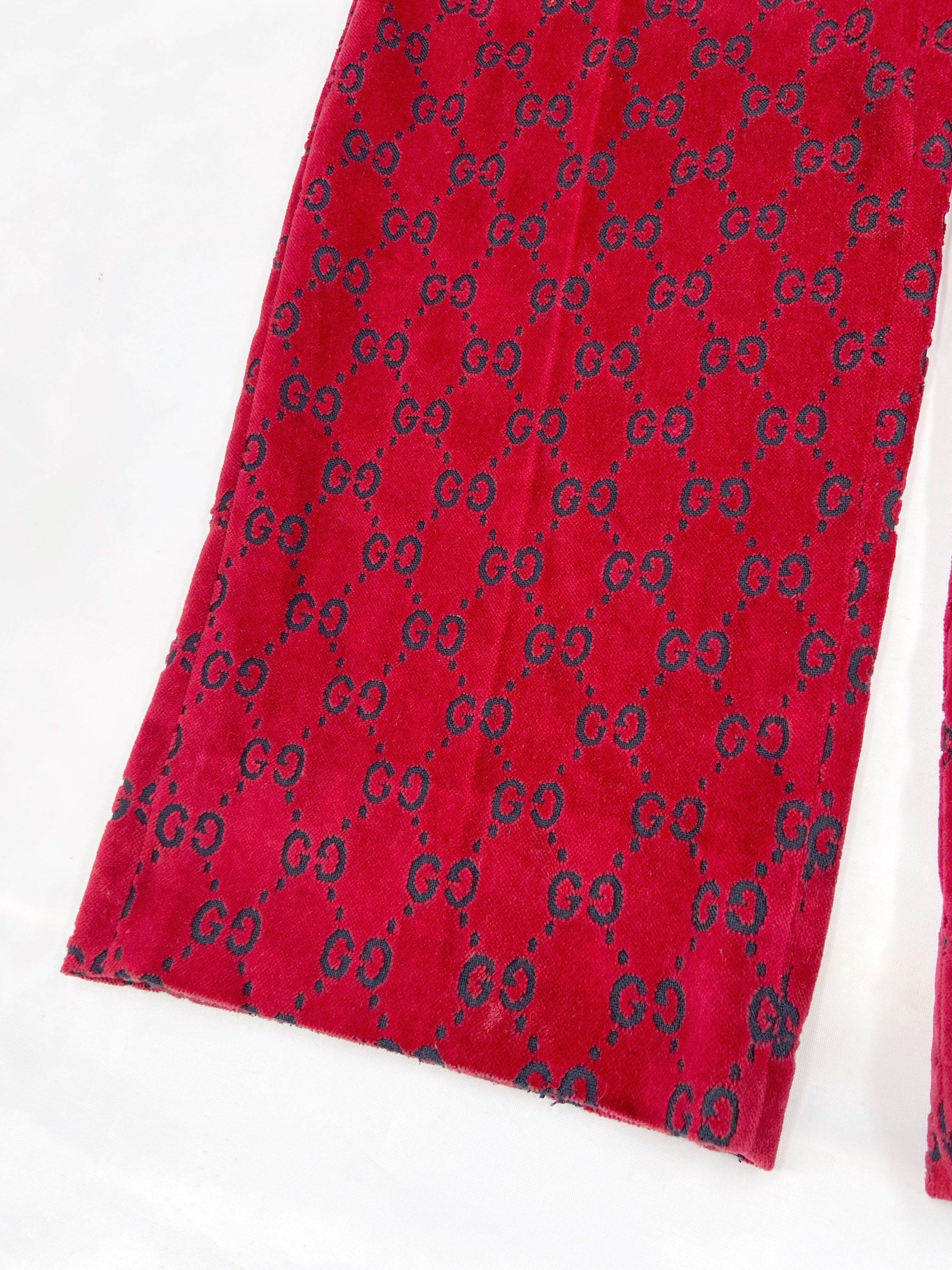Gucci Fall 1997 Tom Ford Men’s Red Monogram Velvet Trousers Pants 48 - 17