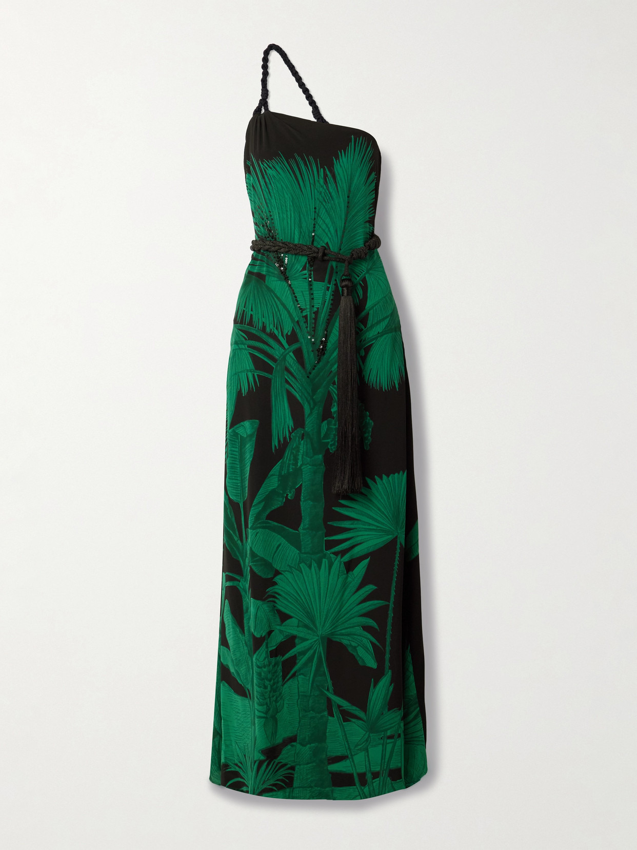 Exceptional Joy Belted Embellished Printed Silk Crepe De Chine Maxi Dress - 1