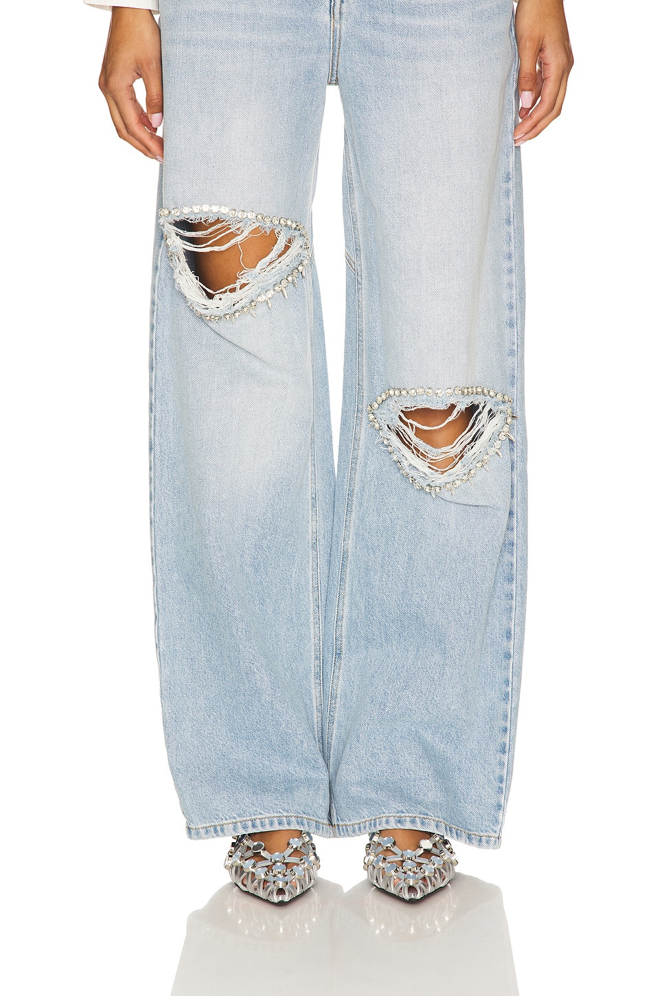 Distressed Crystal Relaxed Slit Jean - 6