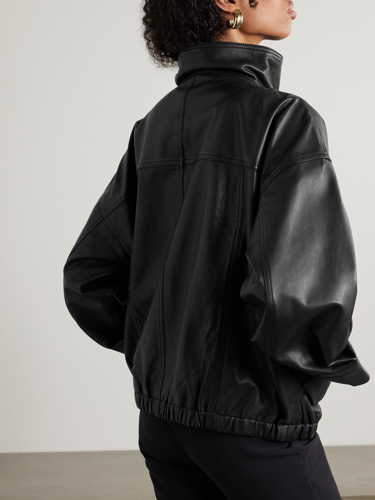 Leather bomber jacket Black - 4