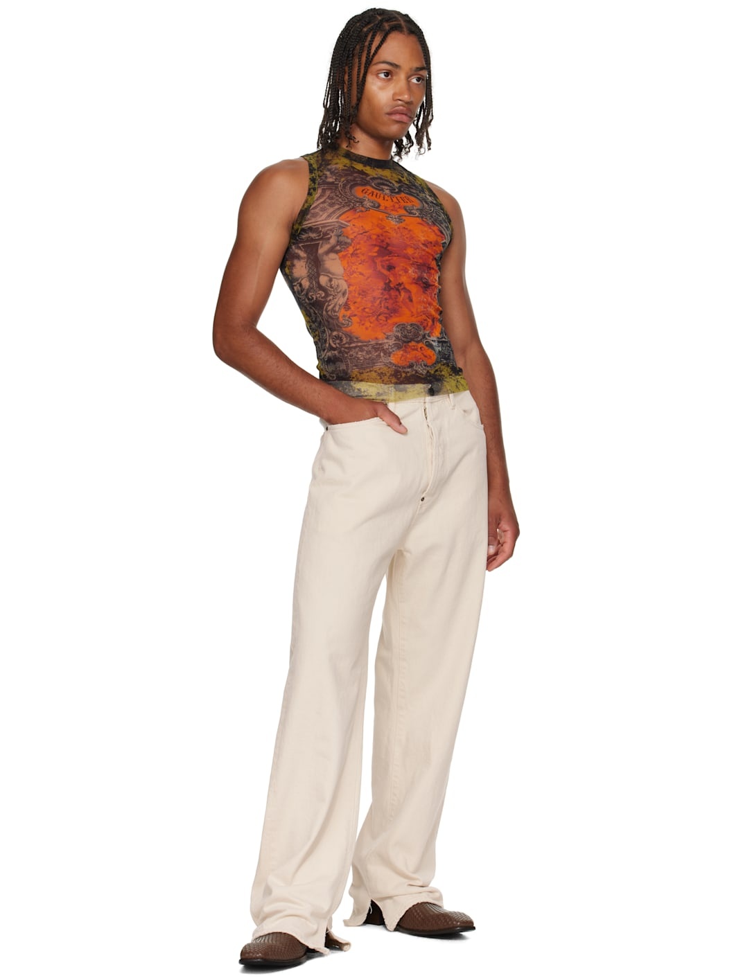 Khaki & Orange 'The Médaillon' Tank Top - 4