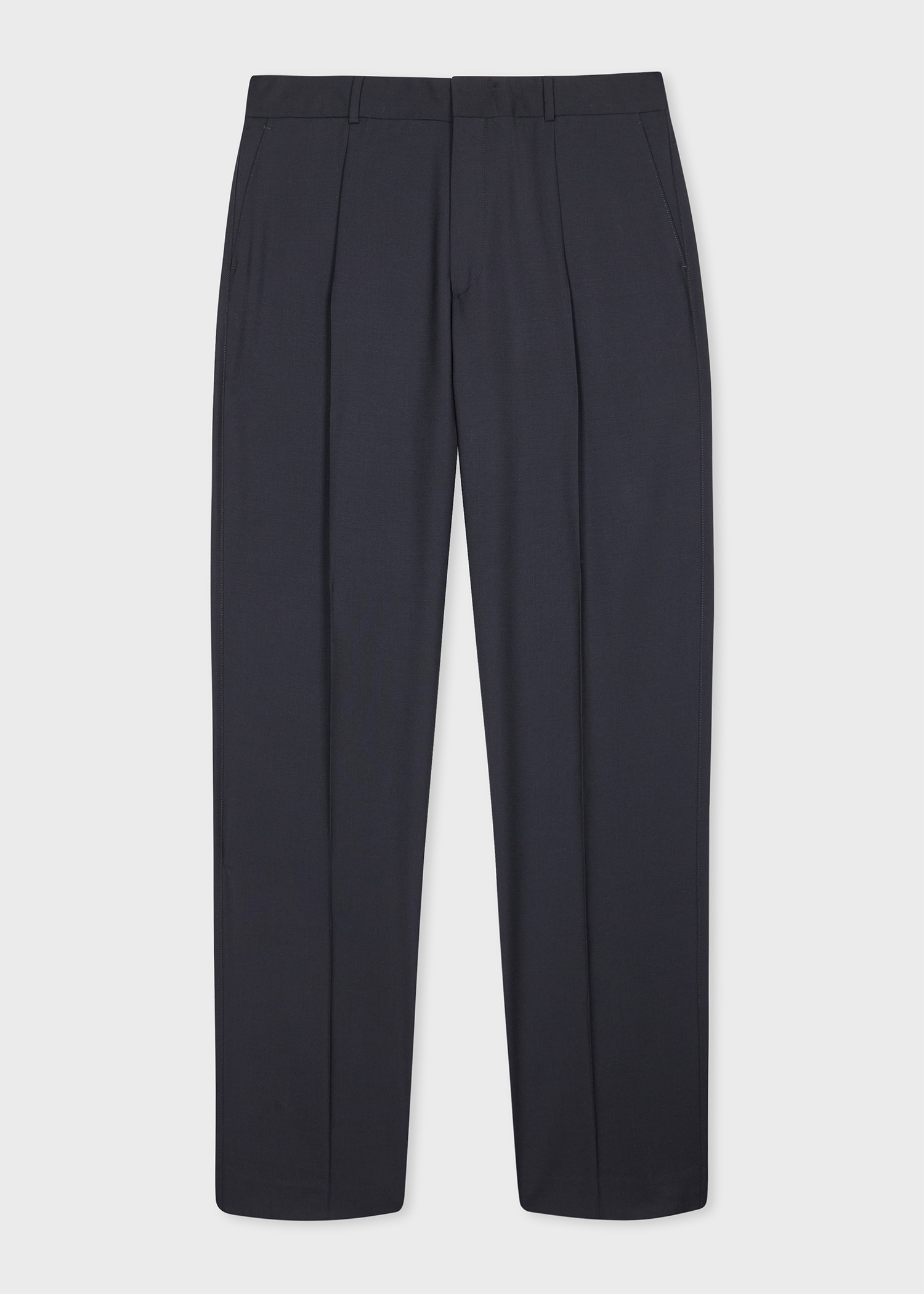 Dark Navy Wool-Mohair Pleated Trousers - 1