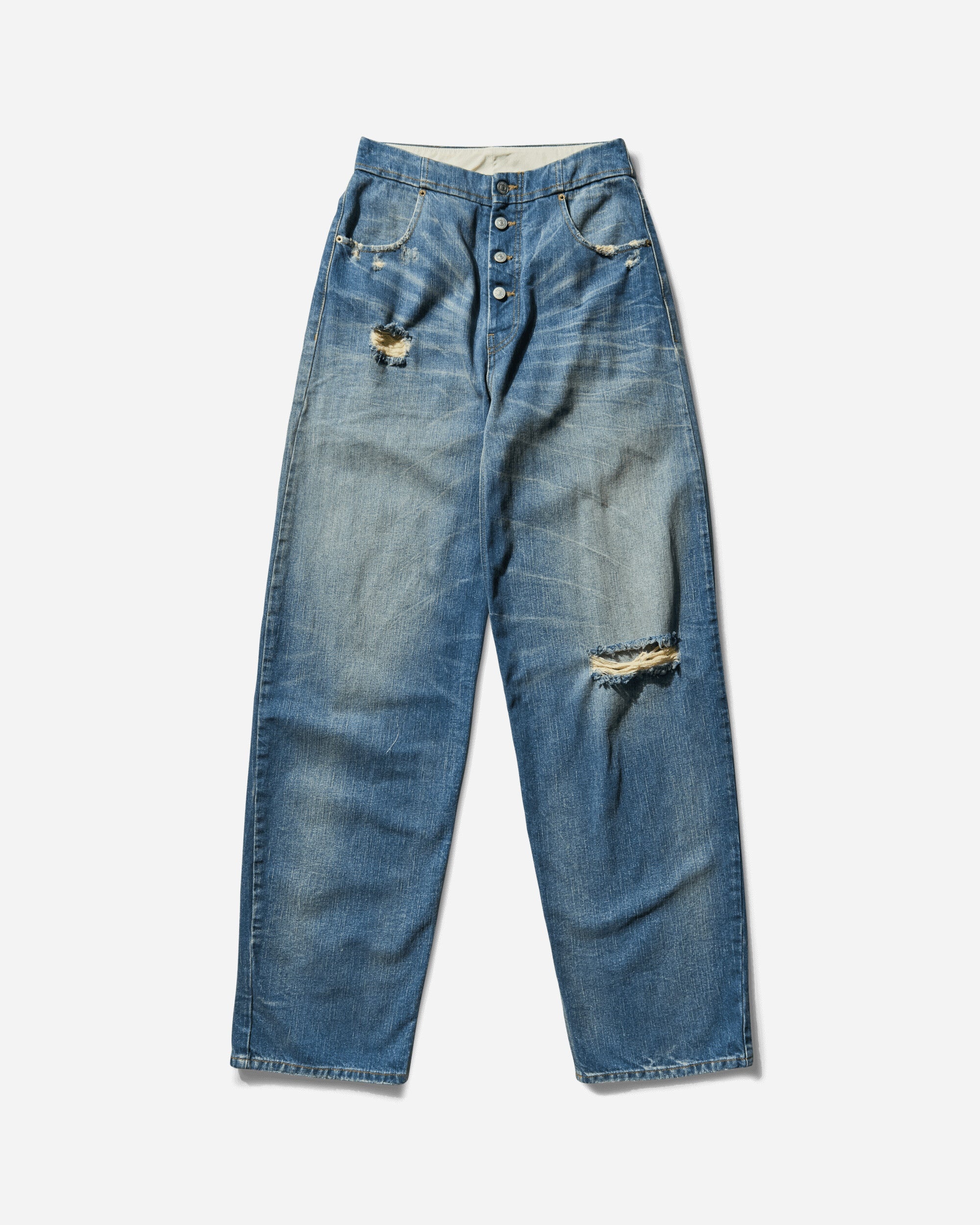 Women's Loose-Fit Distressed Denim Trousers Medium Blue - 1