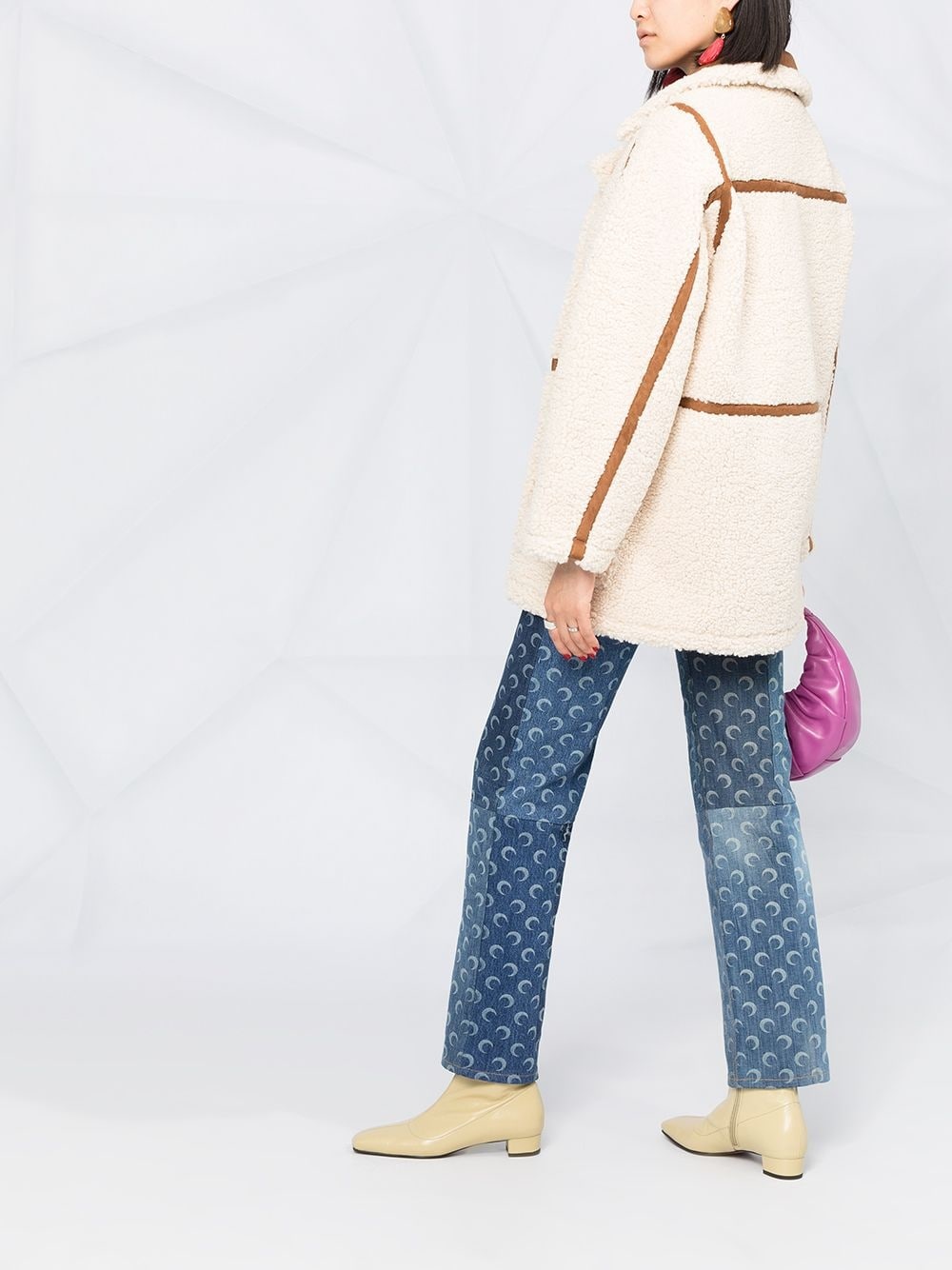 double-breasted faux-shearling coat - 4