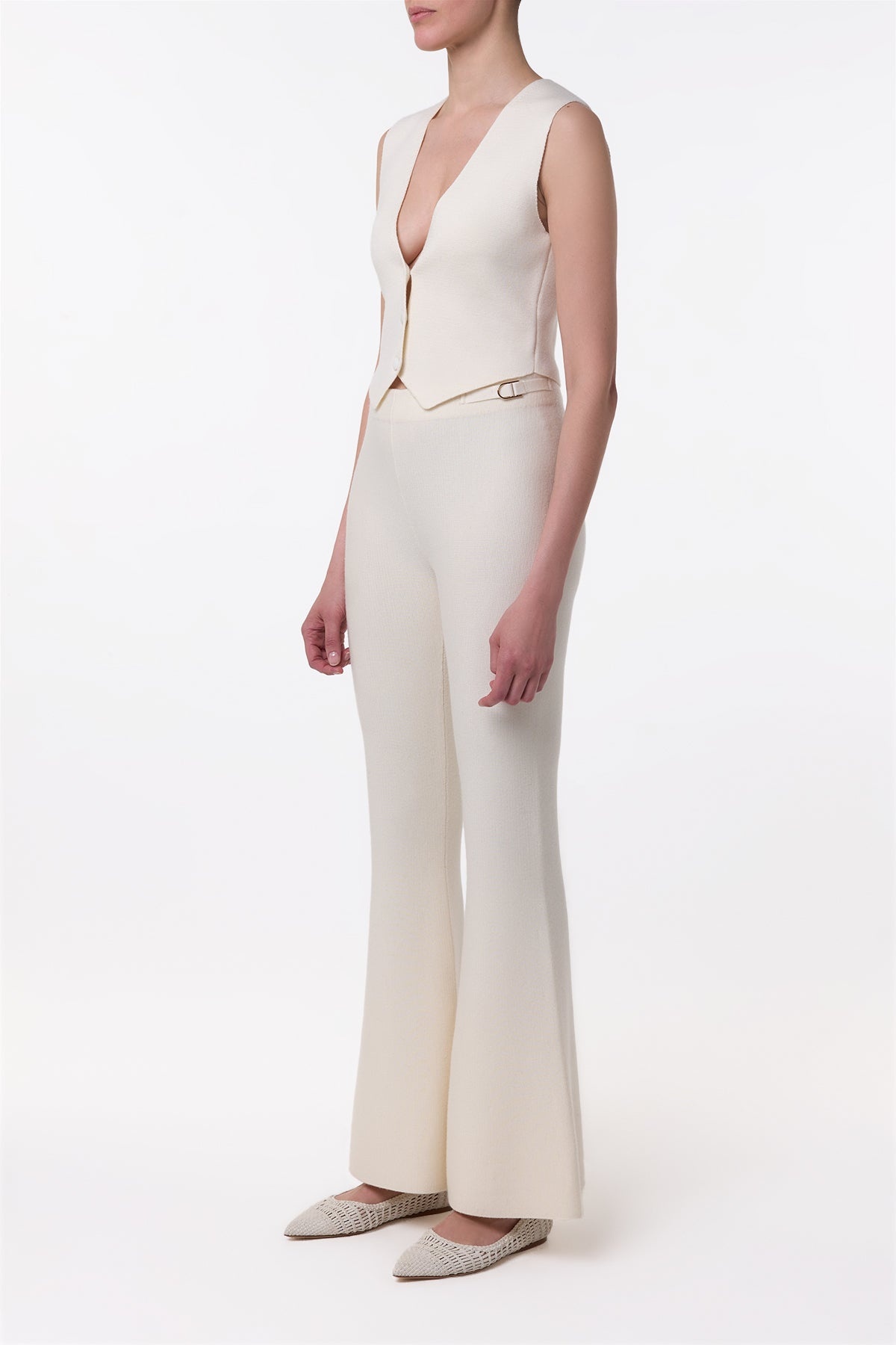 Styx Knit Vest in Ivory Merino Wool Cashmere - 3