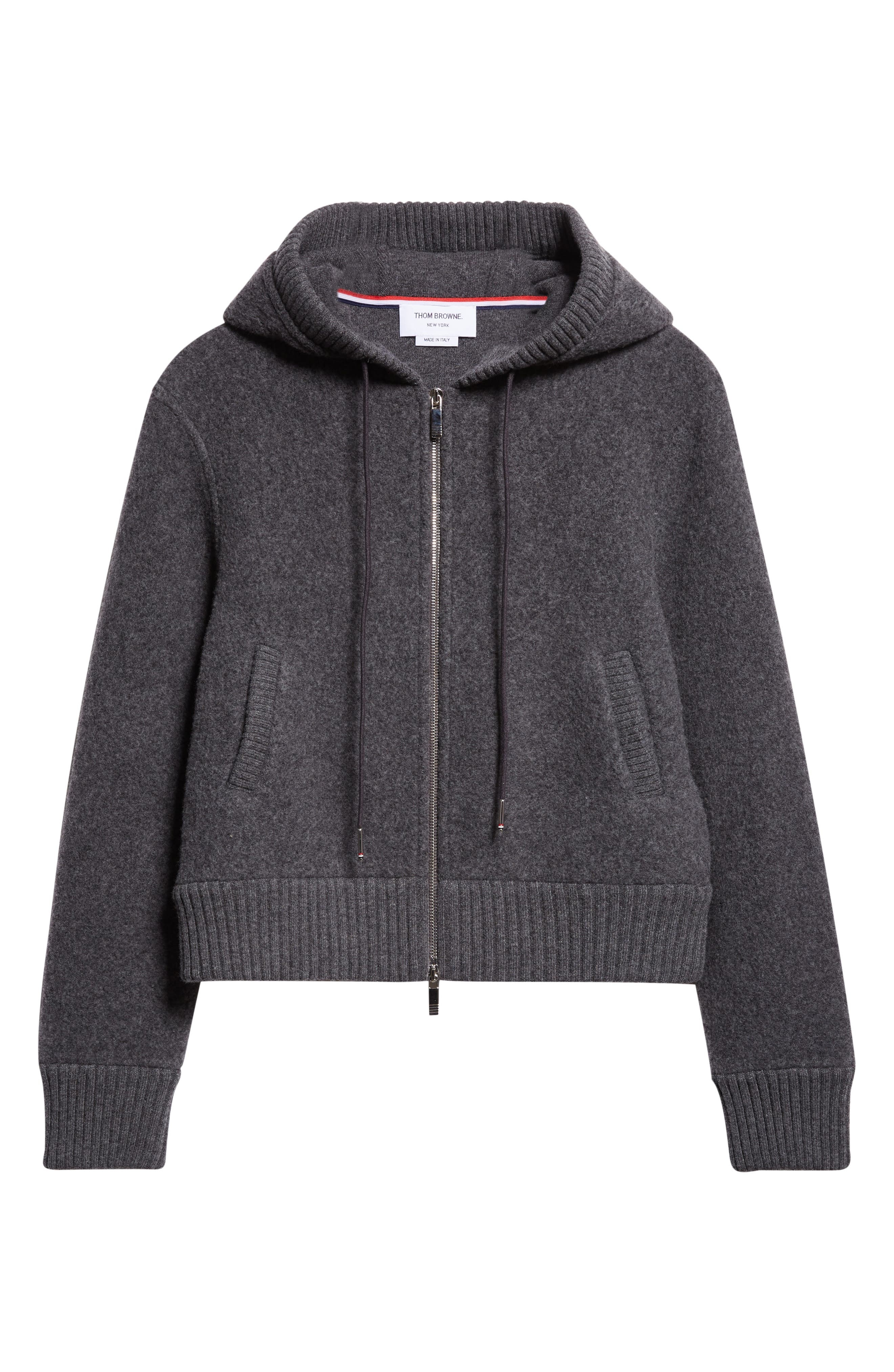 Thom Browne Wool Fleece Full Zip Hoodie in Charcoal at Nordstrom - 6