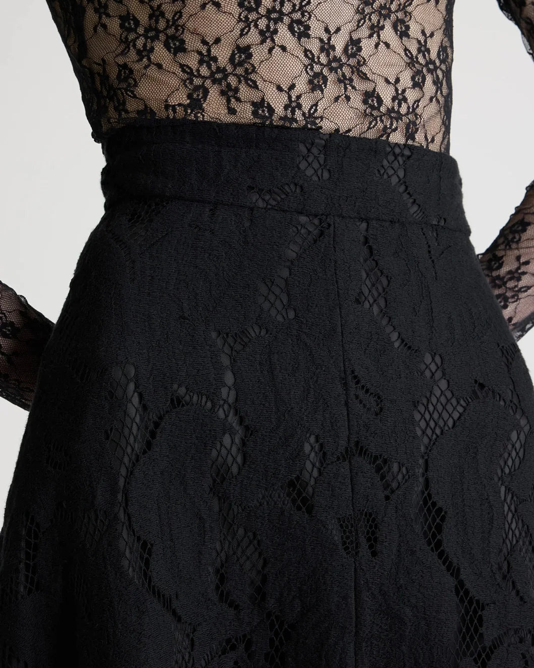 ASYMMETRIC MIDI SKIRT IN ORGANIC COTTON BLEND LACE - 4
