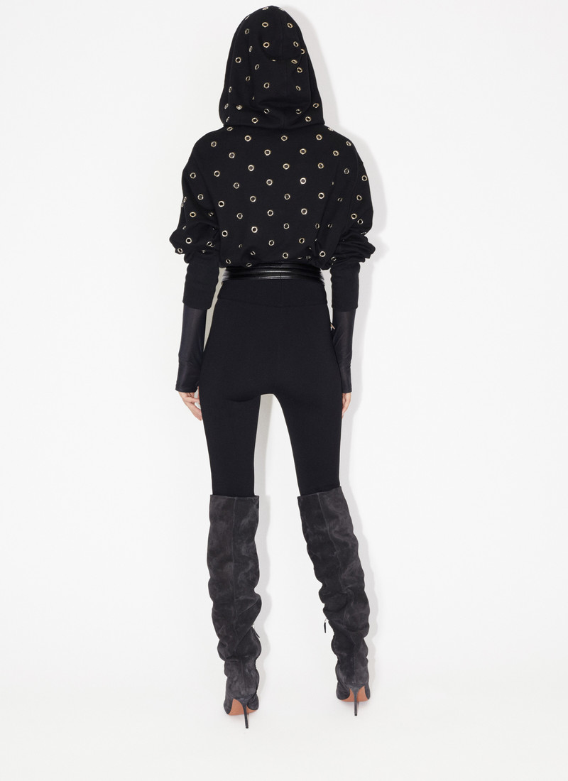 Alaïa EYELET FLEECE HOODIE outlook