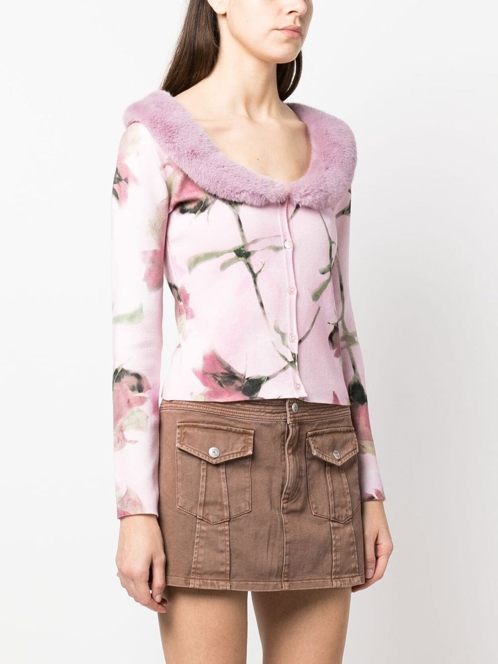 faux-fur collar knit cardigan - 6