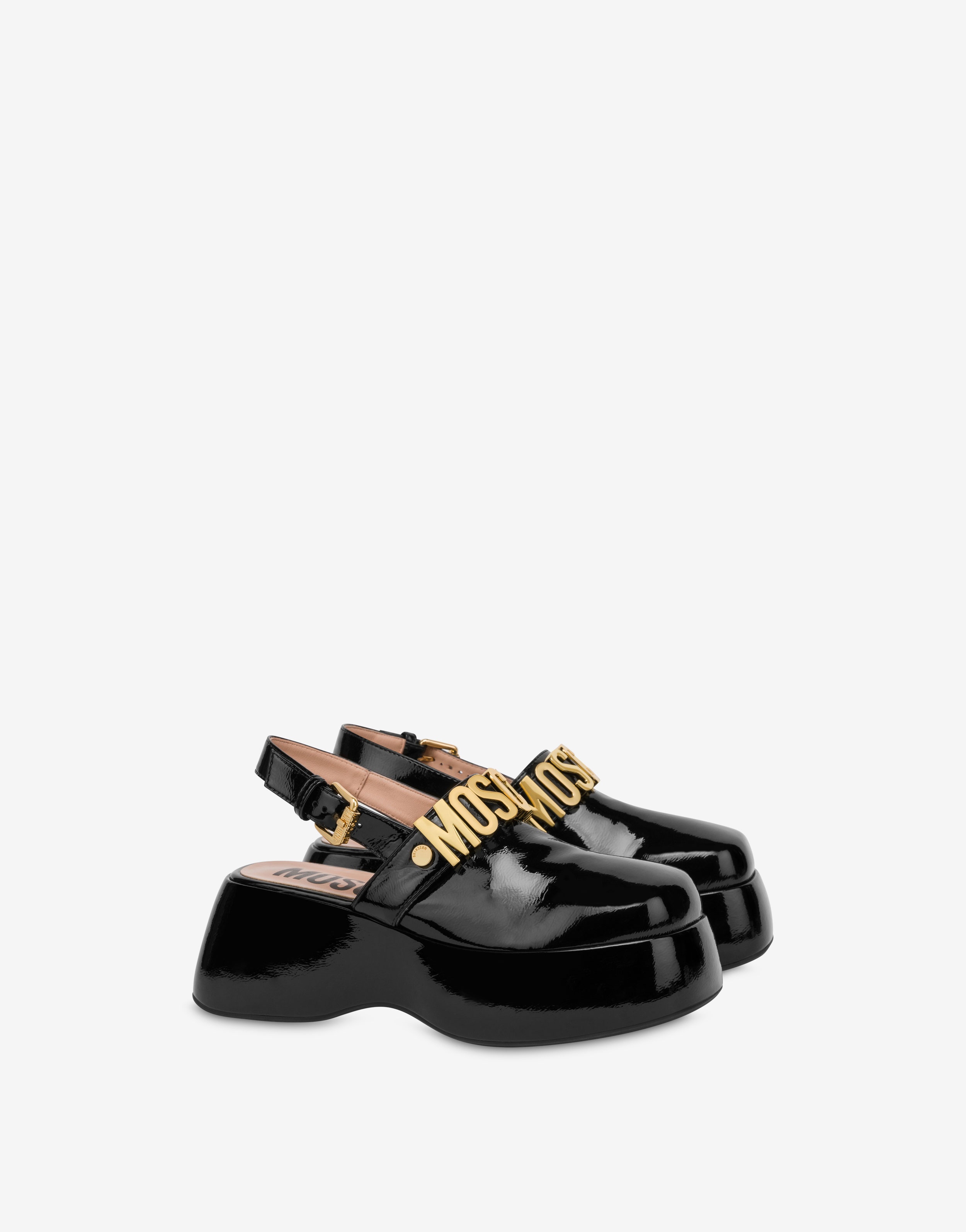 Moschino MAXI LETTERING WEDGE MULES | REVERSIBLE