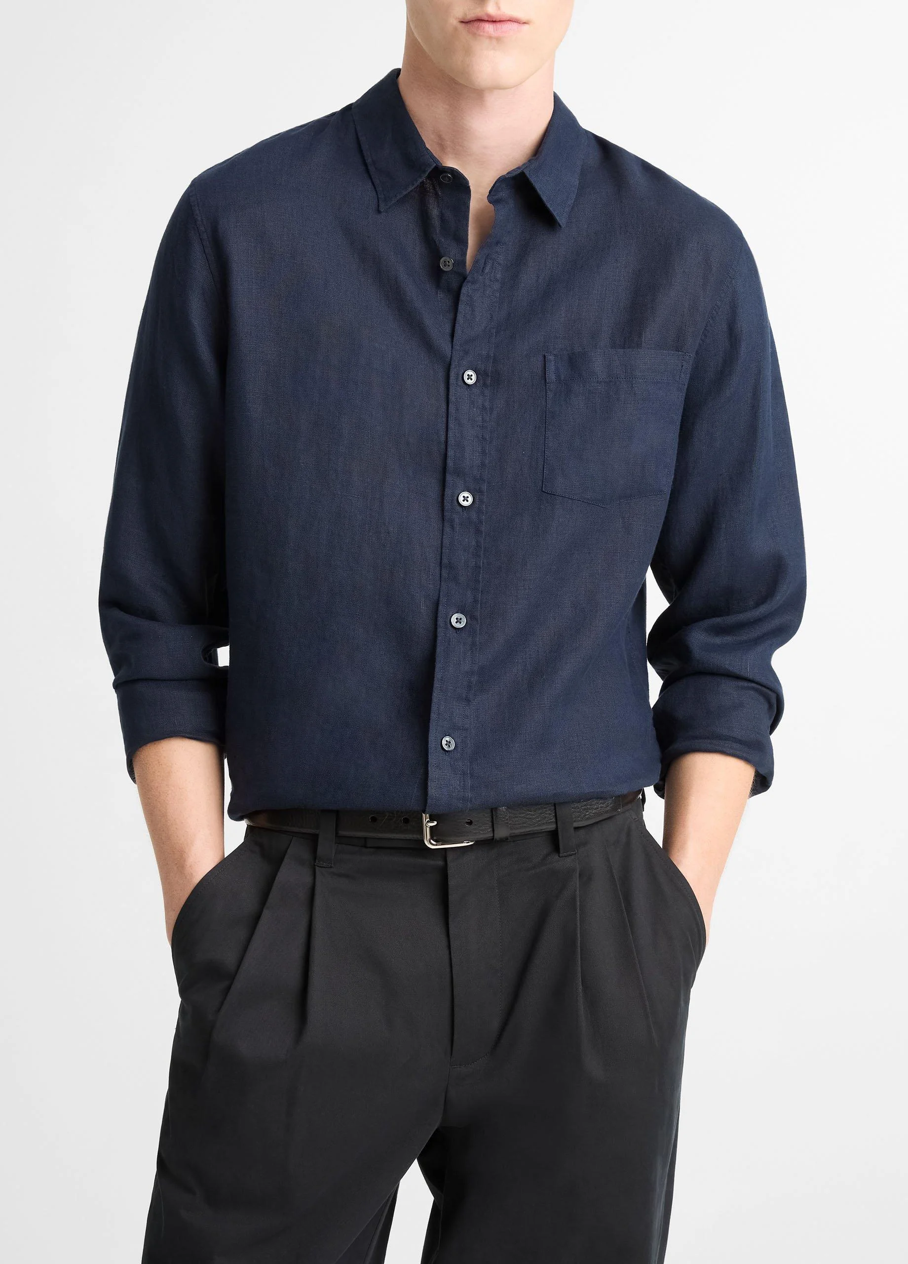 Linen Button-Front Shirt - 1