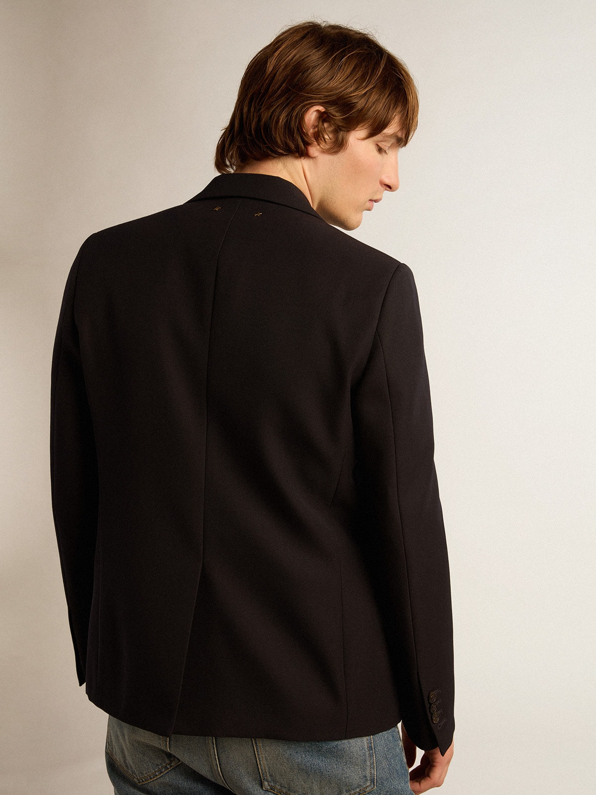 Men’s single-breasted blazer in dark blue wool gabardine - 4