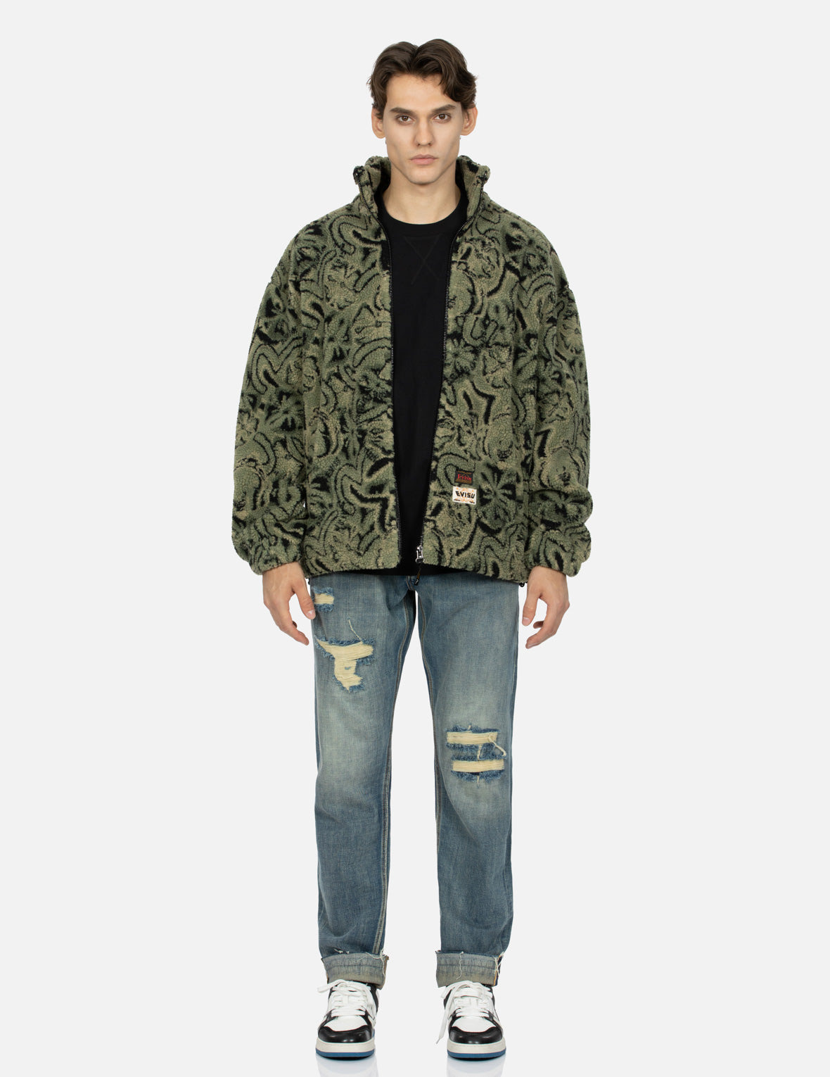 ALLOVER SEAGULL AND KAMON JACQUARD LOOSE FIT SHERPA JACKET - 5