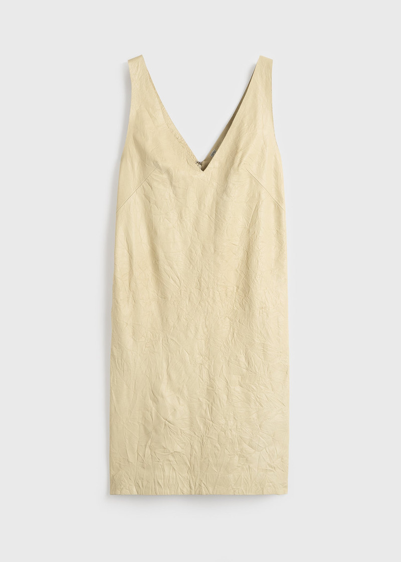 Crinkled leather dress champagne 1