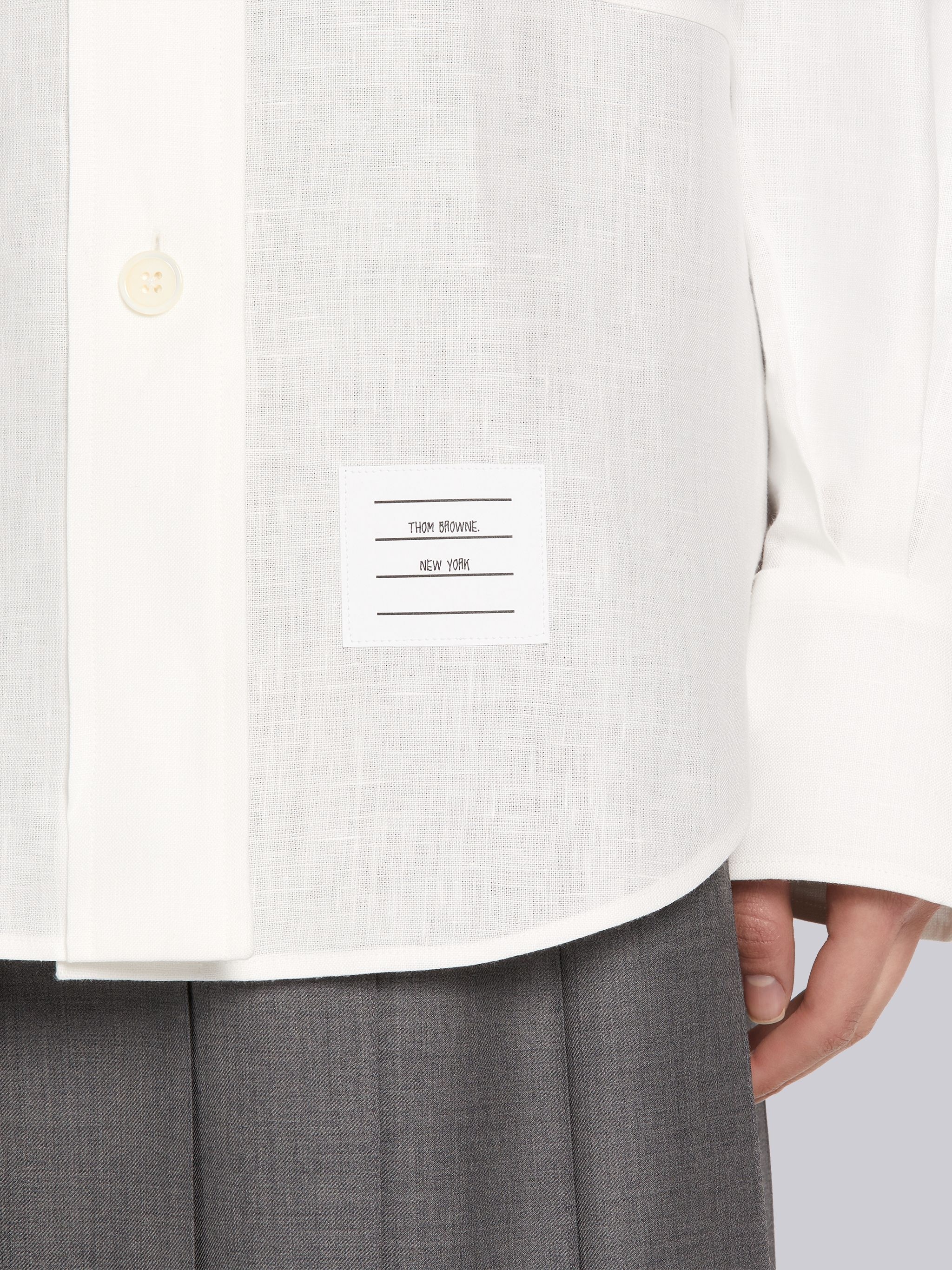 White Linen Supersized Long Sleeve 4-Bar Button Down Shirt - 6