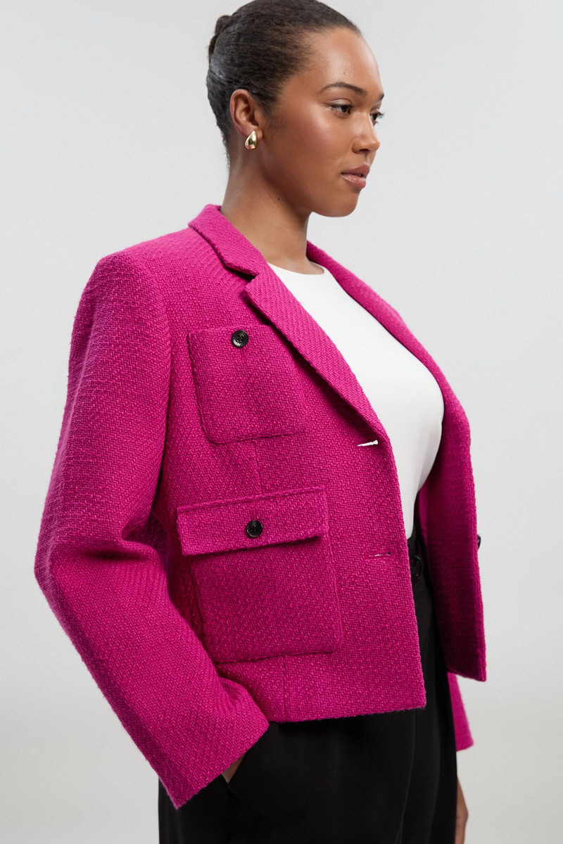 KAREN MILLEN Plus Size Textured Tweed Cropped Tailored Jacket outlook