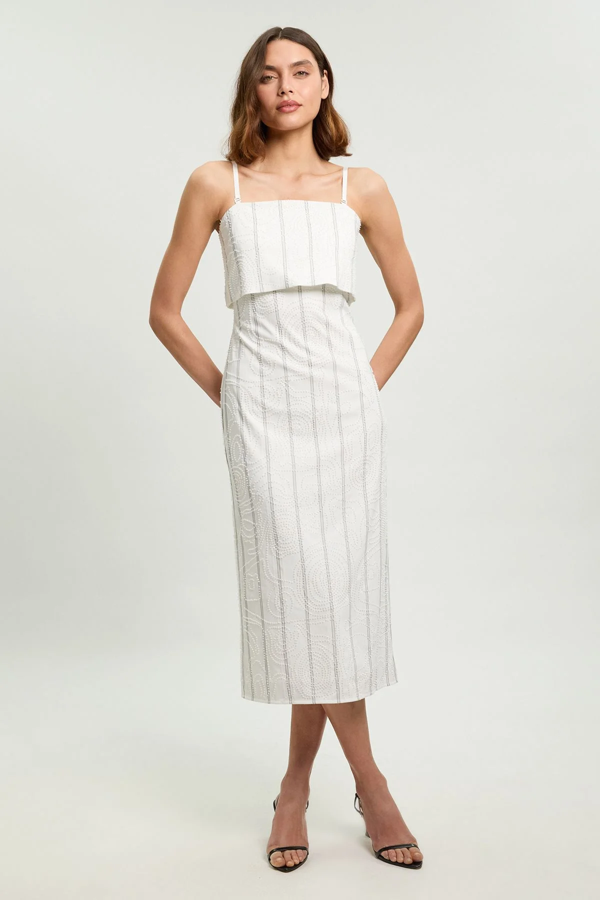 Textured Pinstripe Bandeau Tailored Midi Dress - 1