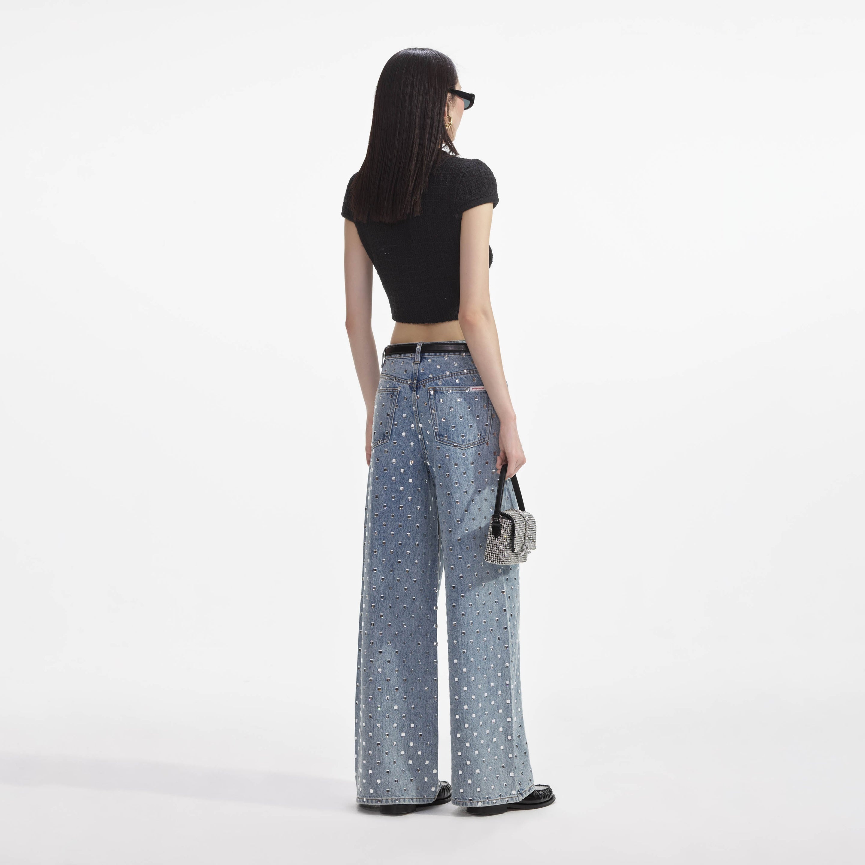 Square Rhinestone Denim Jeans - 3
