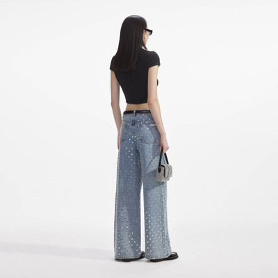 self-portrait Square Rhinestone Denim Jeans outlook