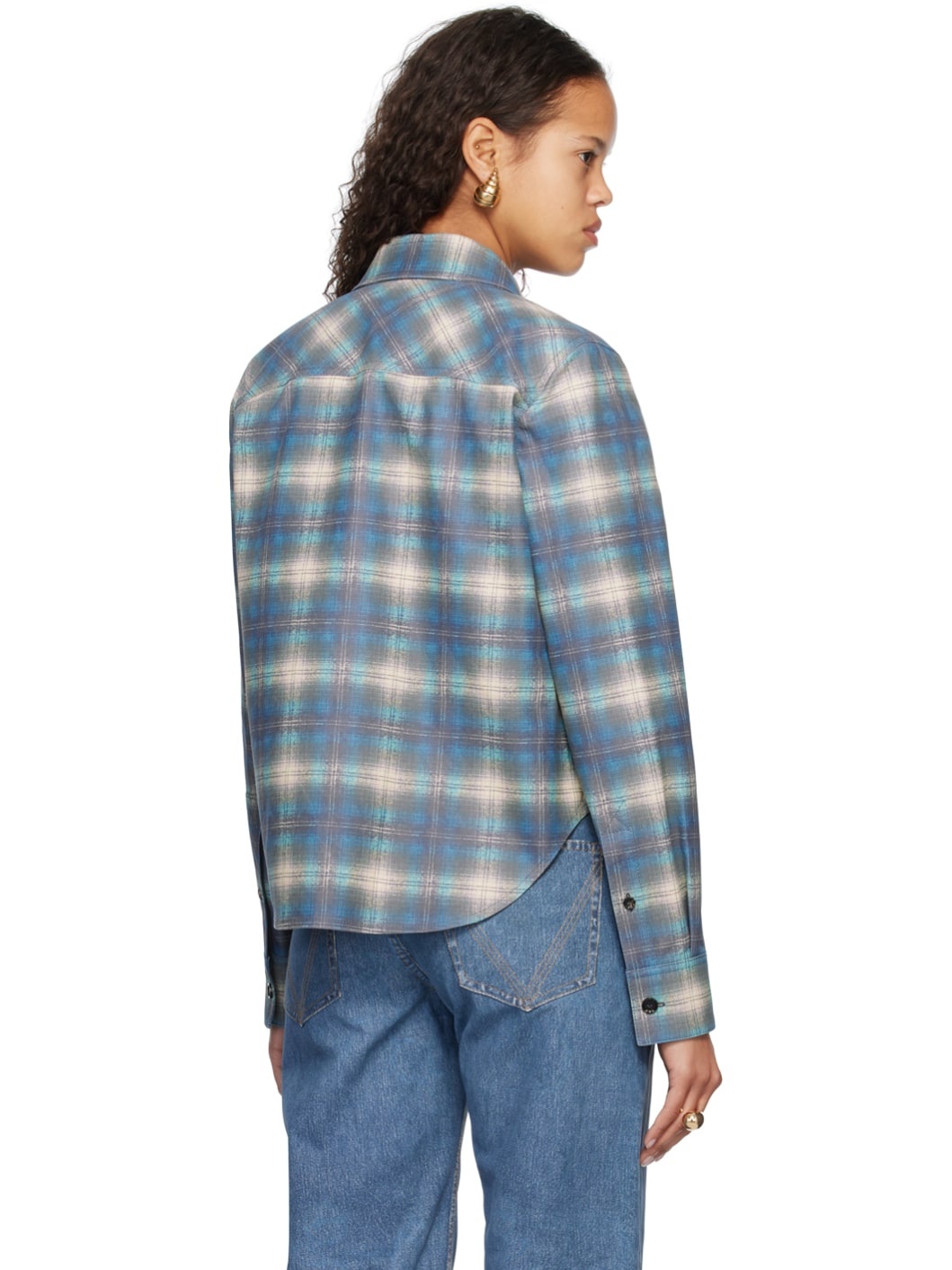 Blue Printed Leather Shirt - 3