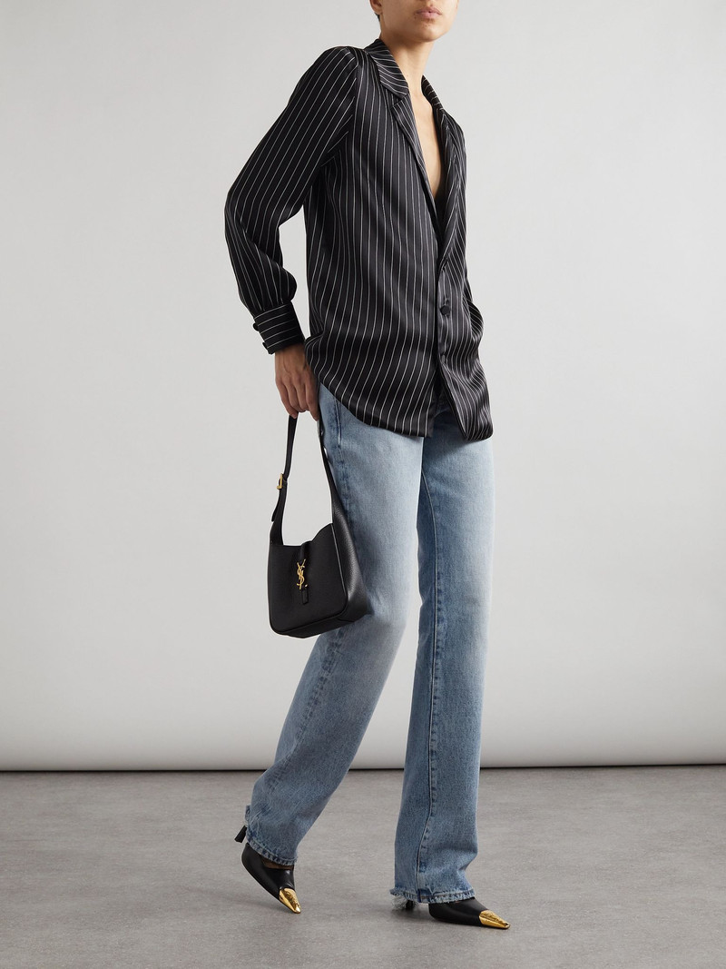 SAINT LAURENT Striped silk-satin shirt Black outlook