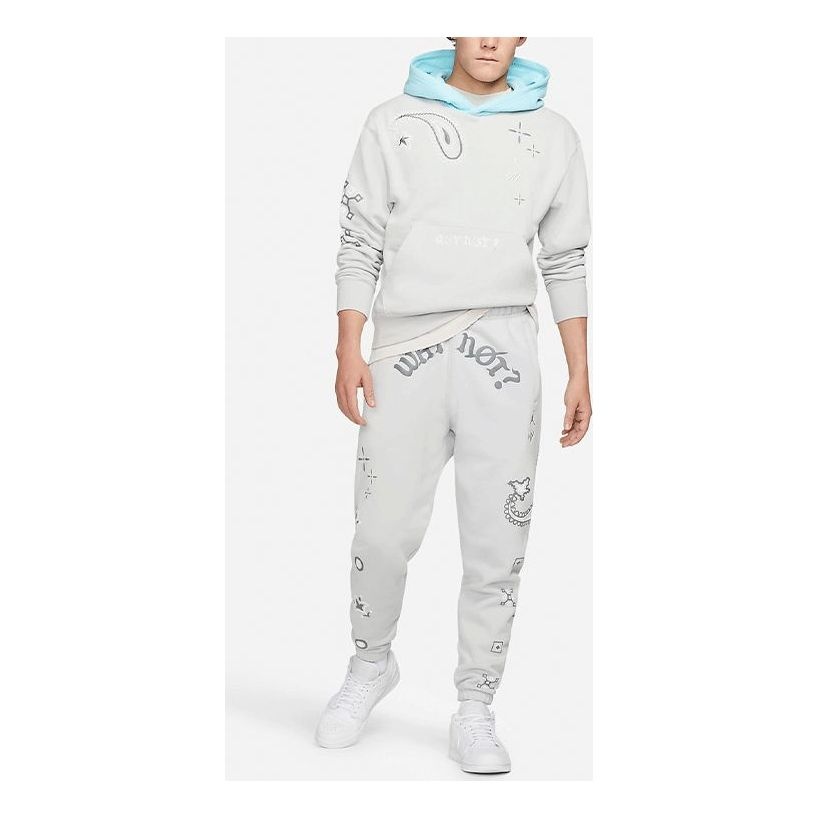 Men's Air Jordan Printing Logo Fleece Drawstring Lacing Sports Pants/Trousers/Joggers Gray DO2502-09 - 1