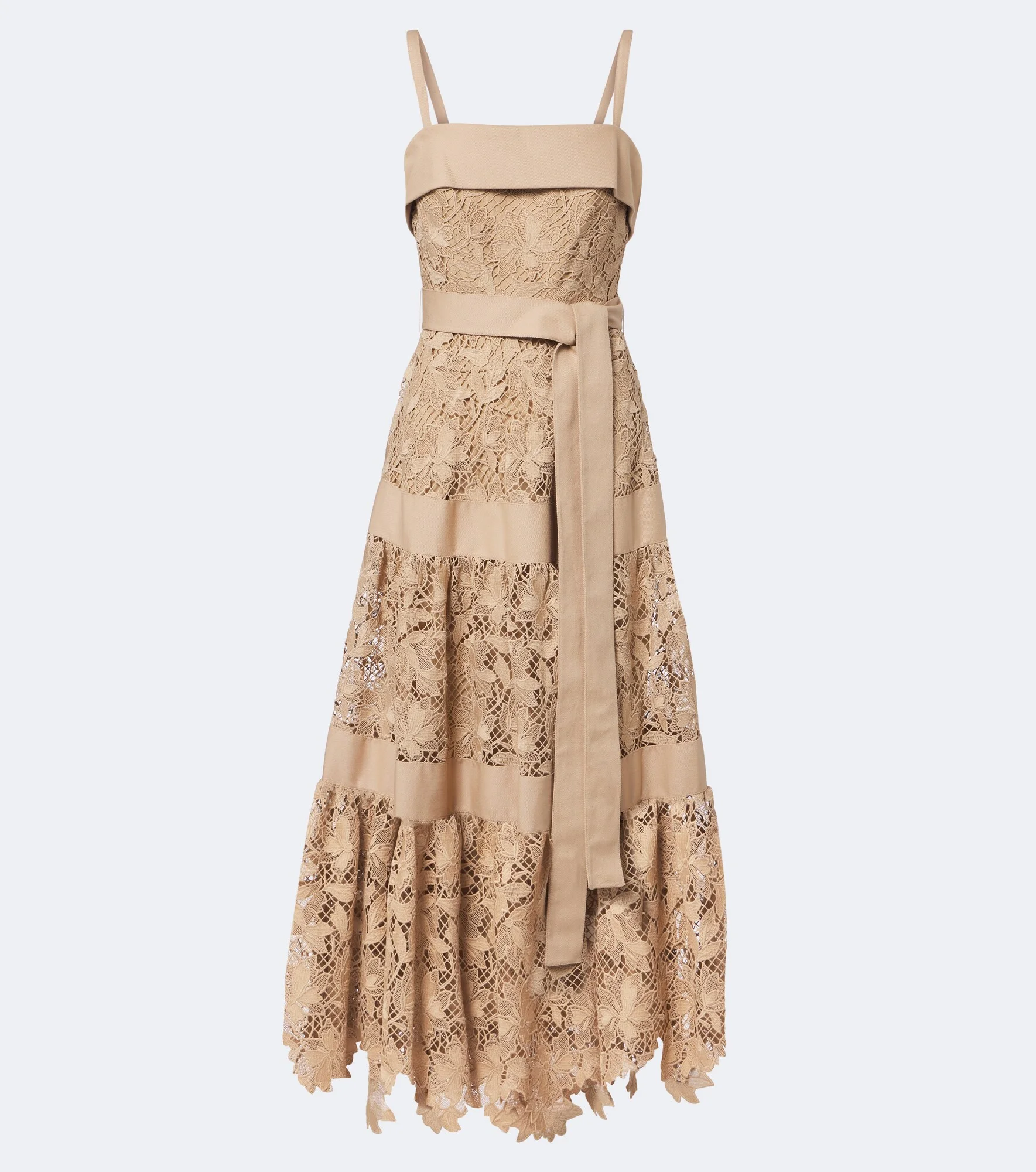 Belted tIered guipure lace maxi dress - 1