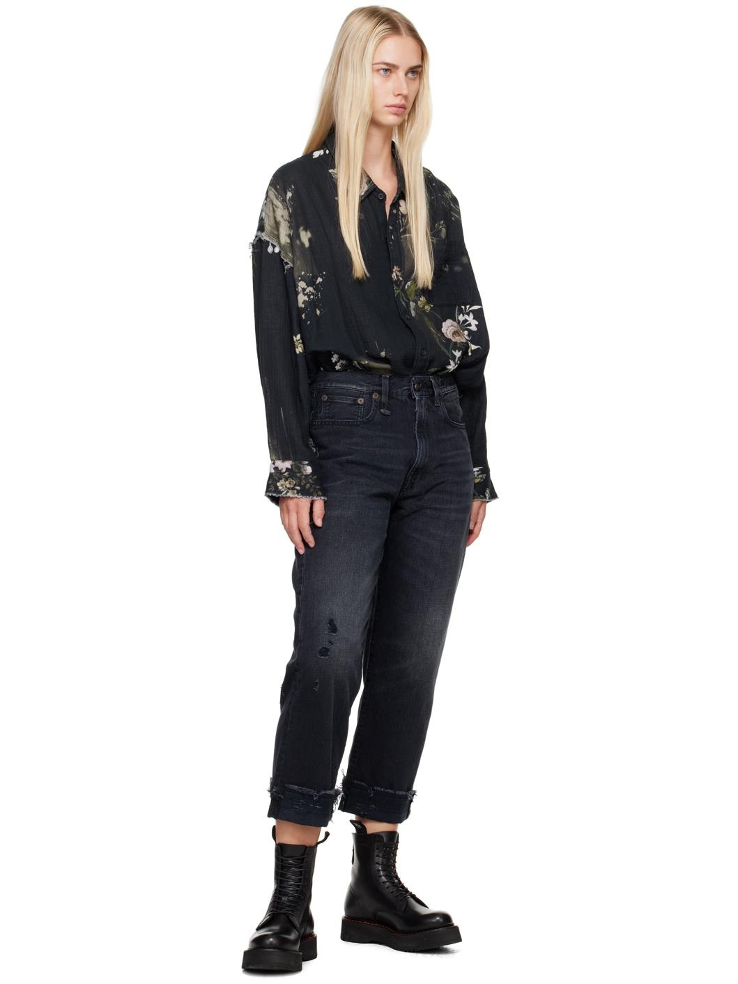 Black Mid-Rise Straight Boyfriend Jeans - 4