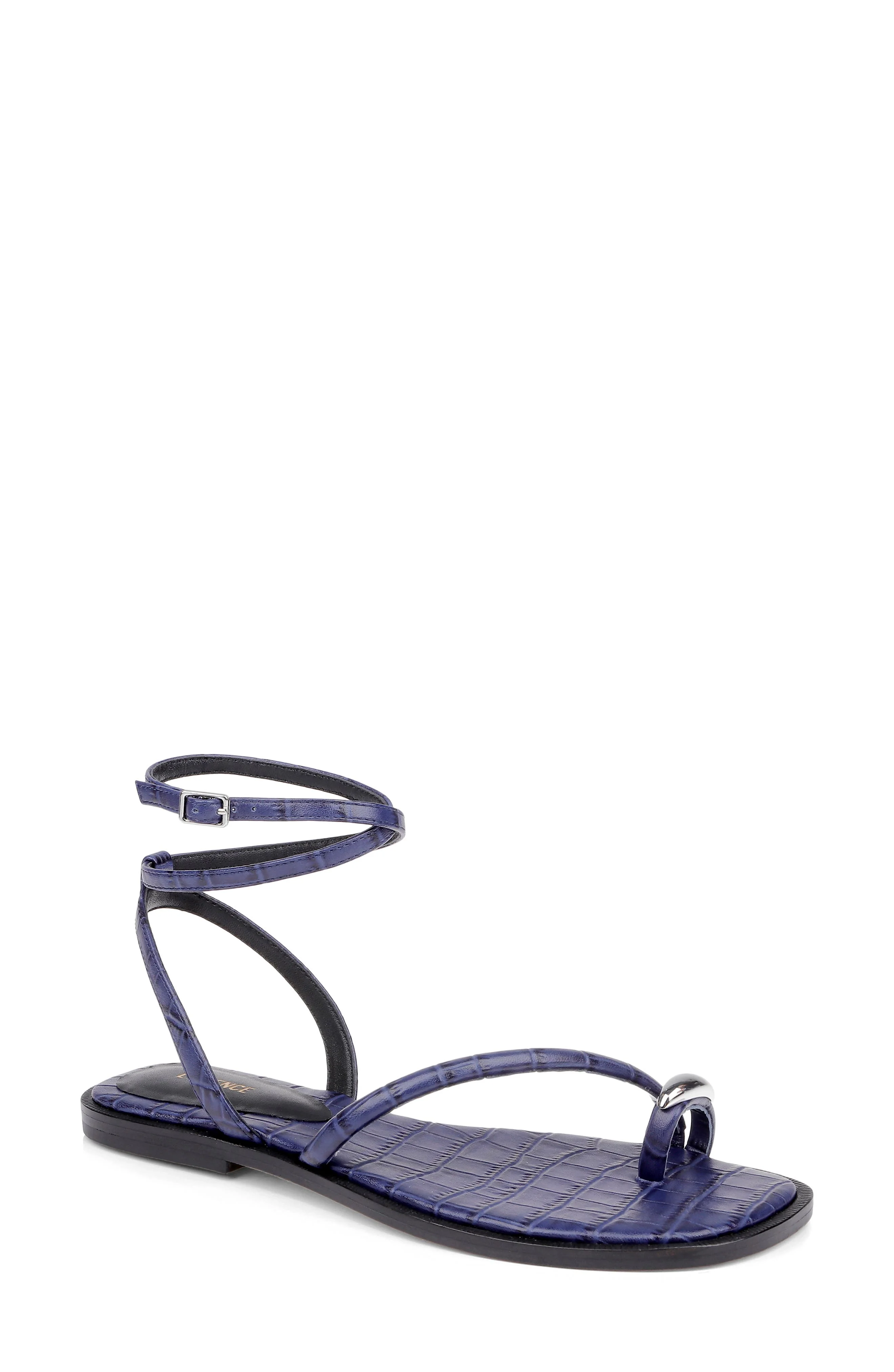 L'AGENCE Mariana Ankle Strap Sandal in Midnight Croco Embossed at Nordstrom - 1