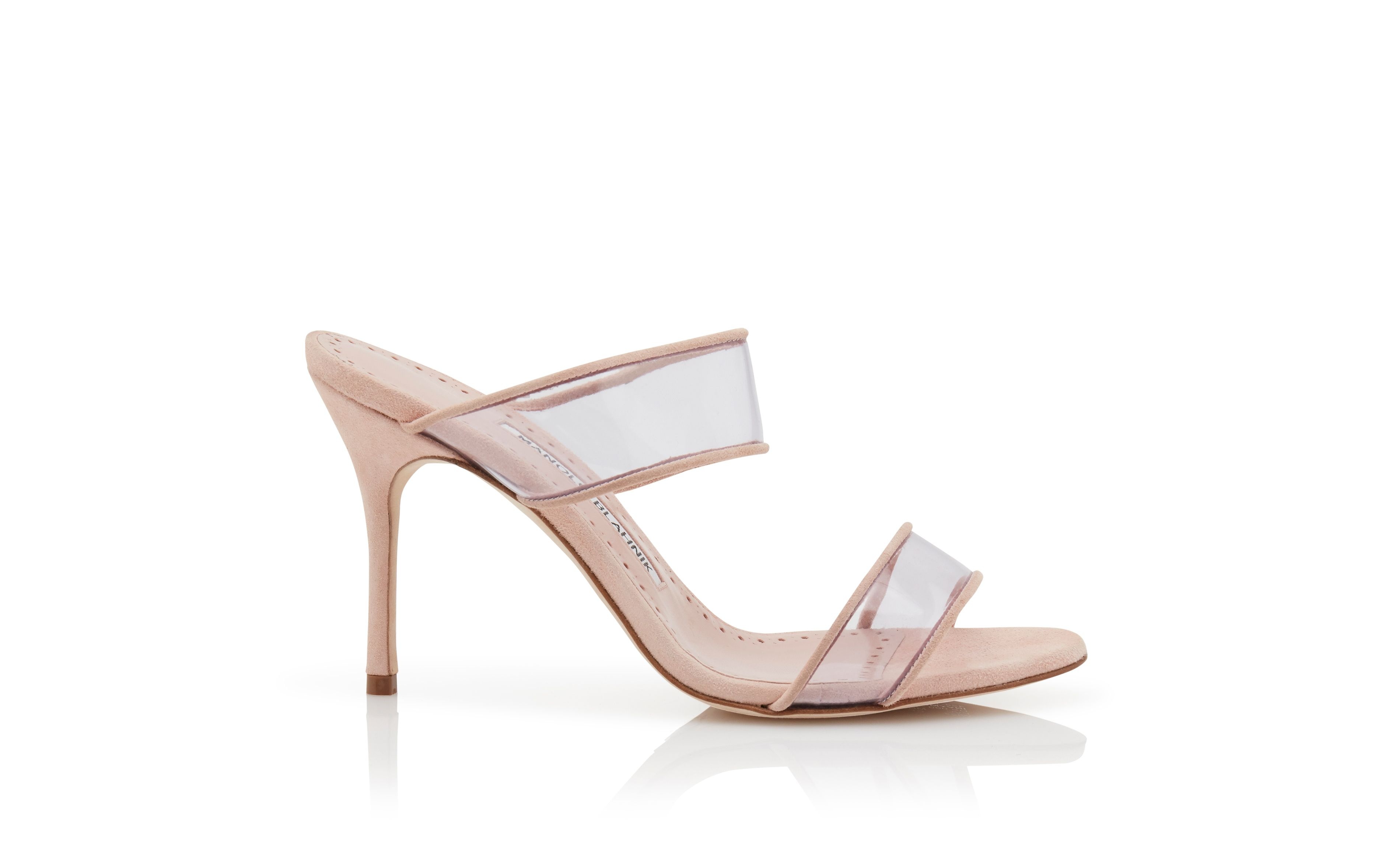 Light Beige Suede and PVC Open Toe Mules - 1