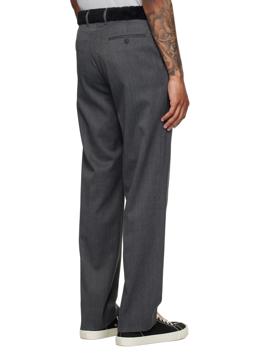 Gray Fleece Trim Trousers - 3