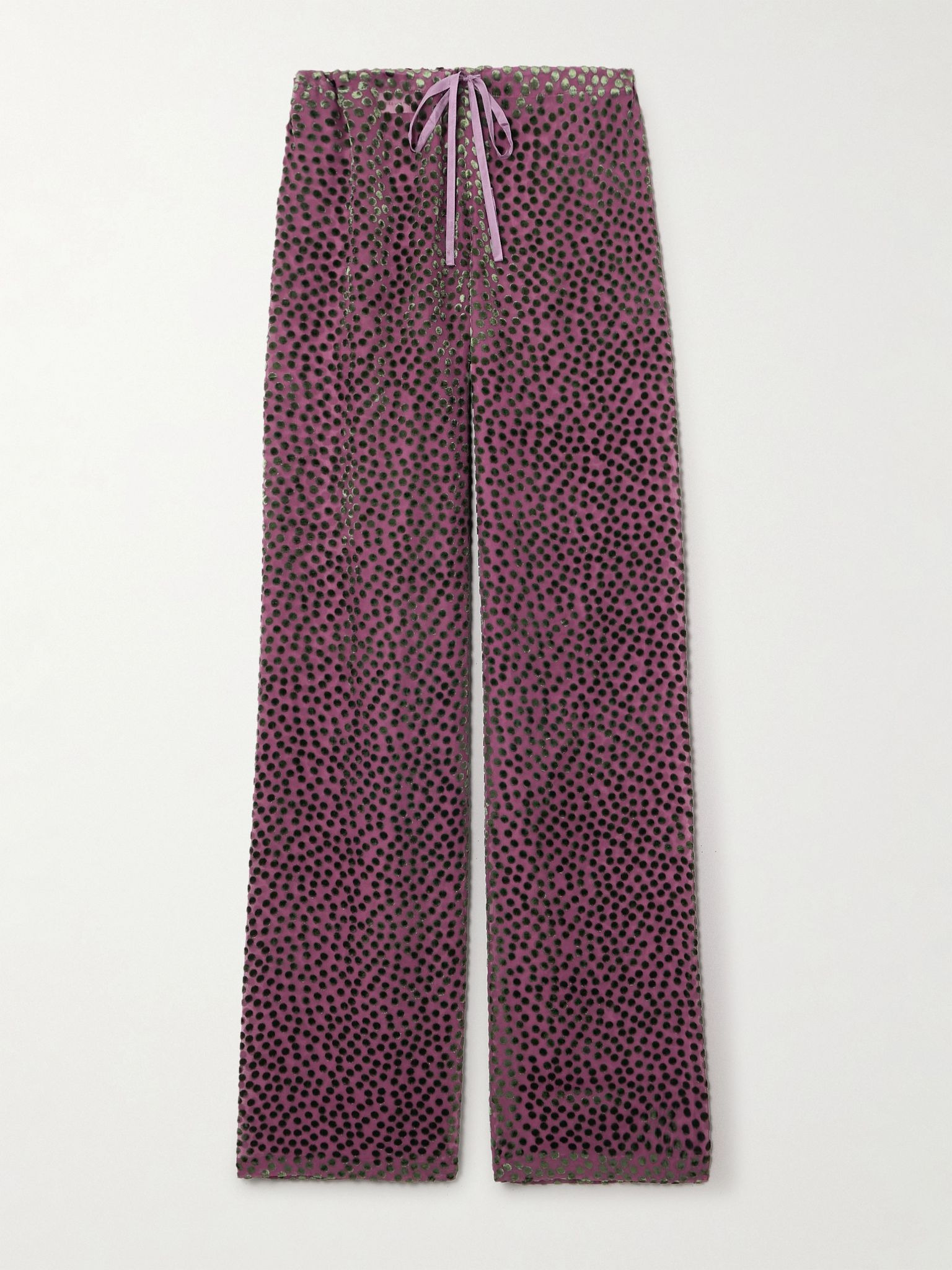 Polka-dot devoré-velvet straight-leg pants Pink - 1