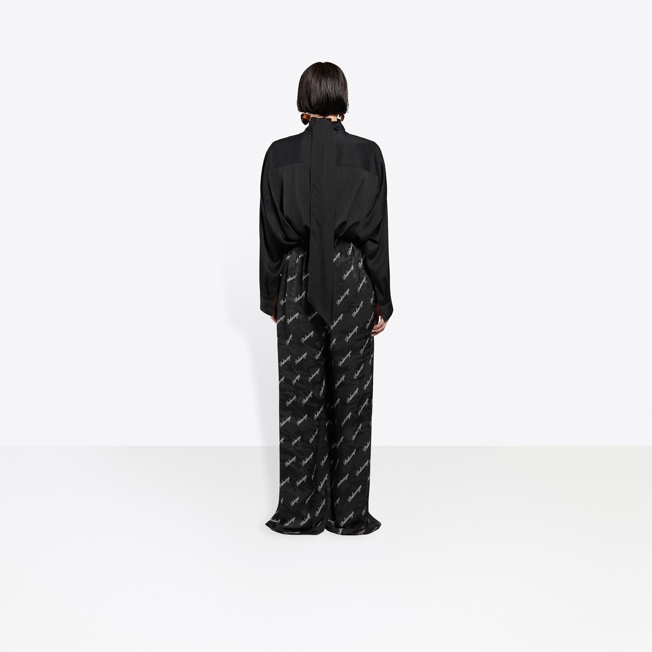 Allover Script Logo Wide Leg Pants - 4