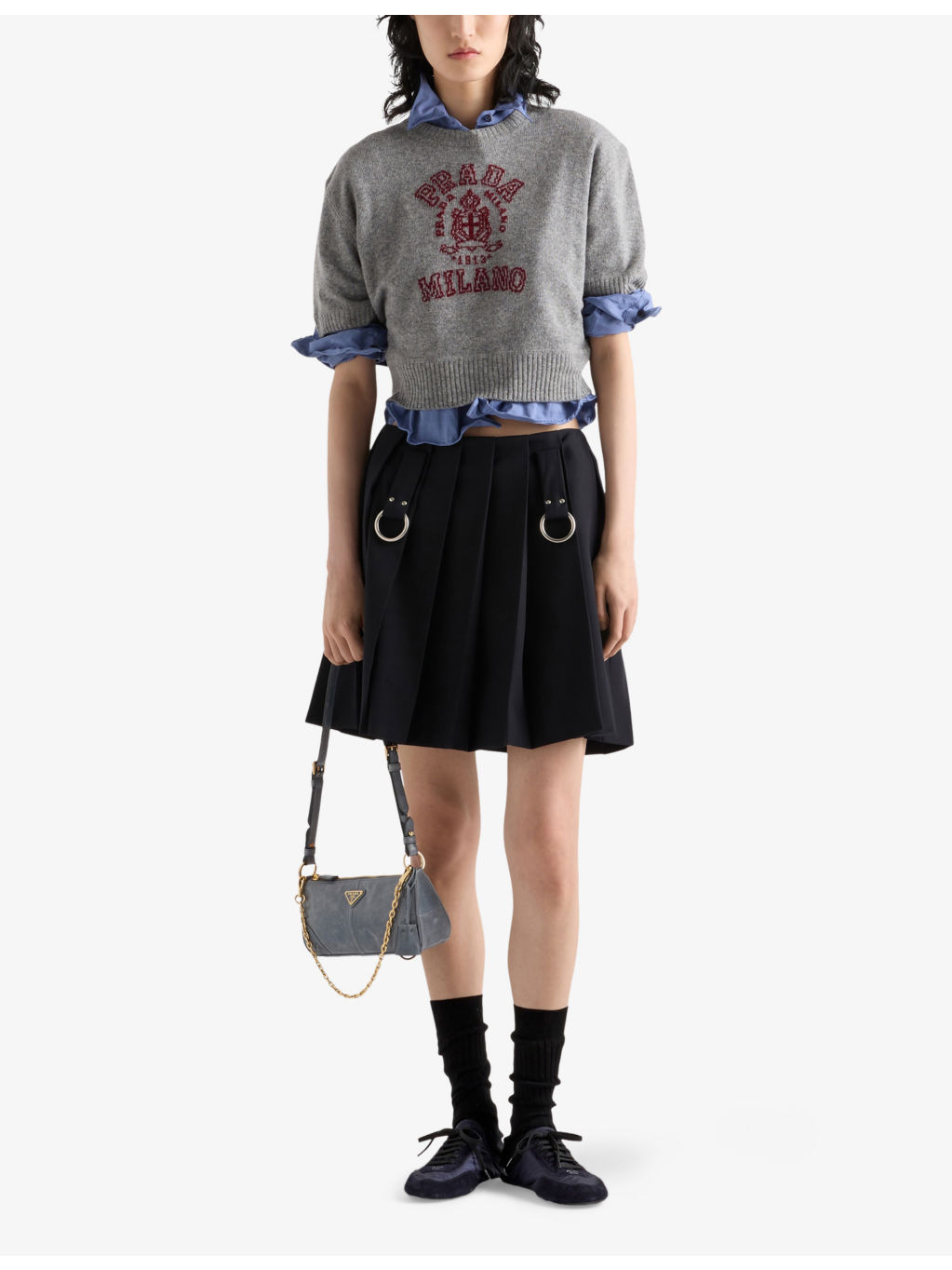 Logo-Intarsia Short-Sleeve Cropped Wool and Cashmere Knitted Jumper - 2