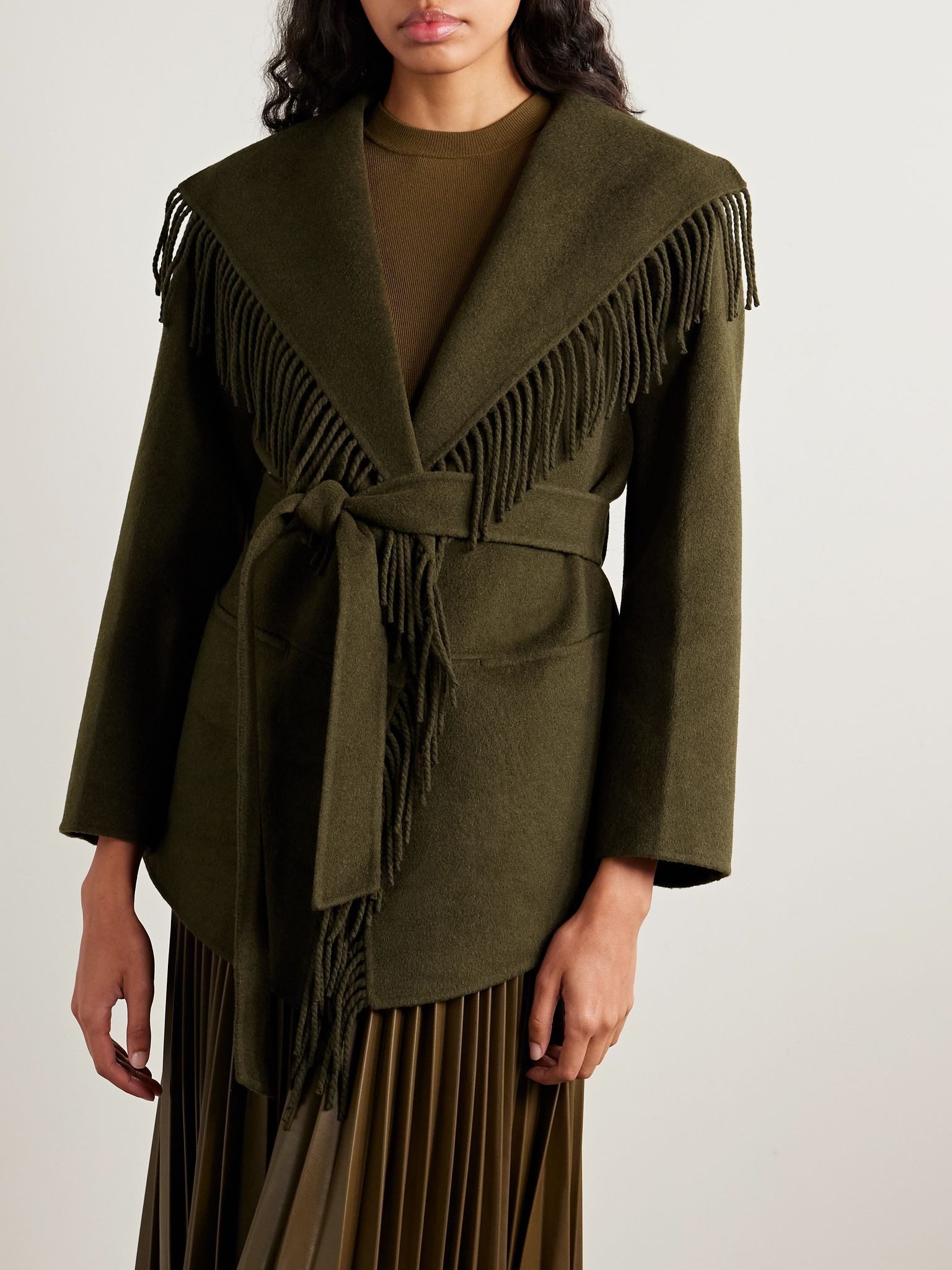 Rowen fringed wool-blend felt jacket Green - 3