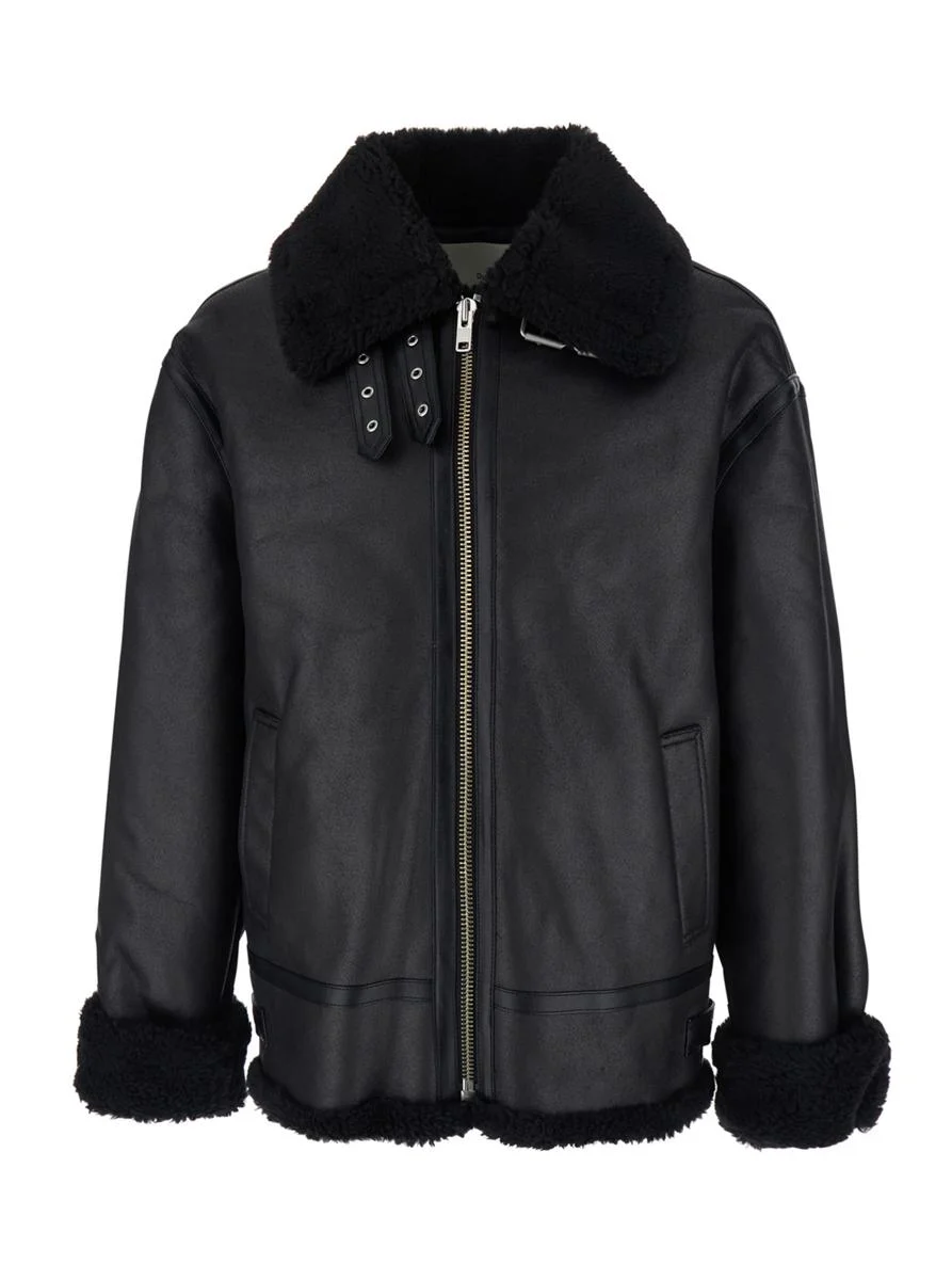 Dunst Black Shearling Jacket With Belted Collar In Ecoleather And Ecofur Man - 1