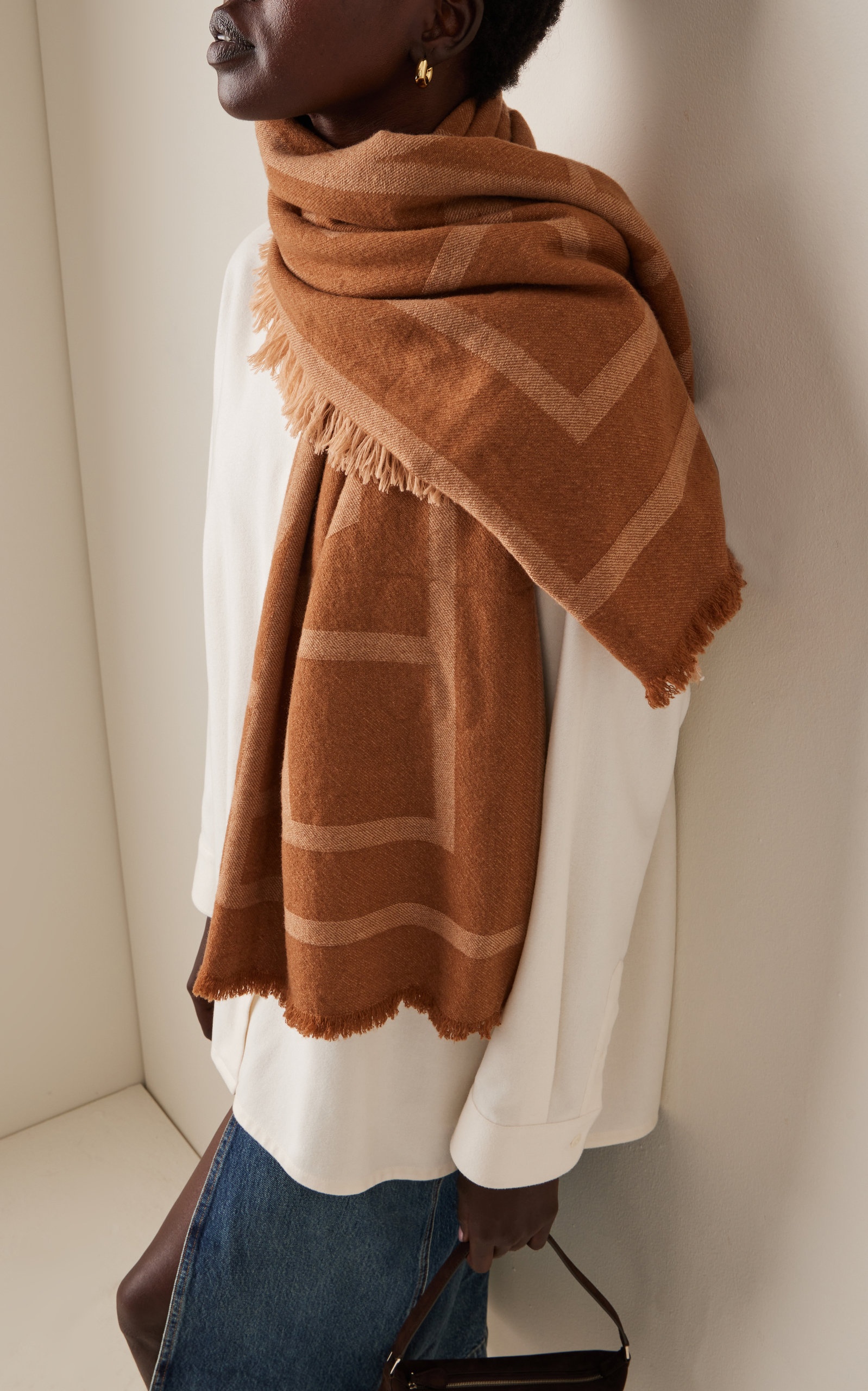 Monogram Wool And Silk Scarf in Brown - Toteme