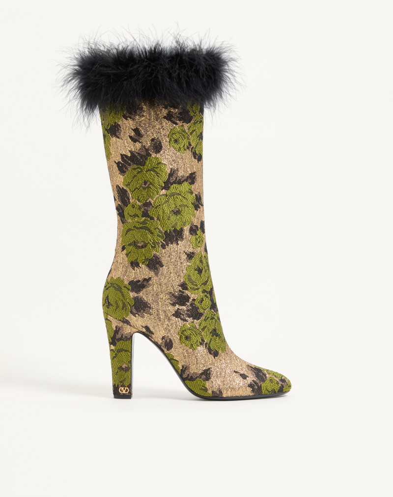 HOTTY BOOT IN LUREX JACQUARD FABRIC AND FEATHERS 100MM 1