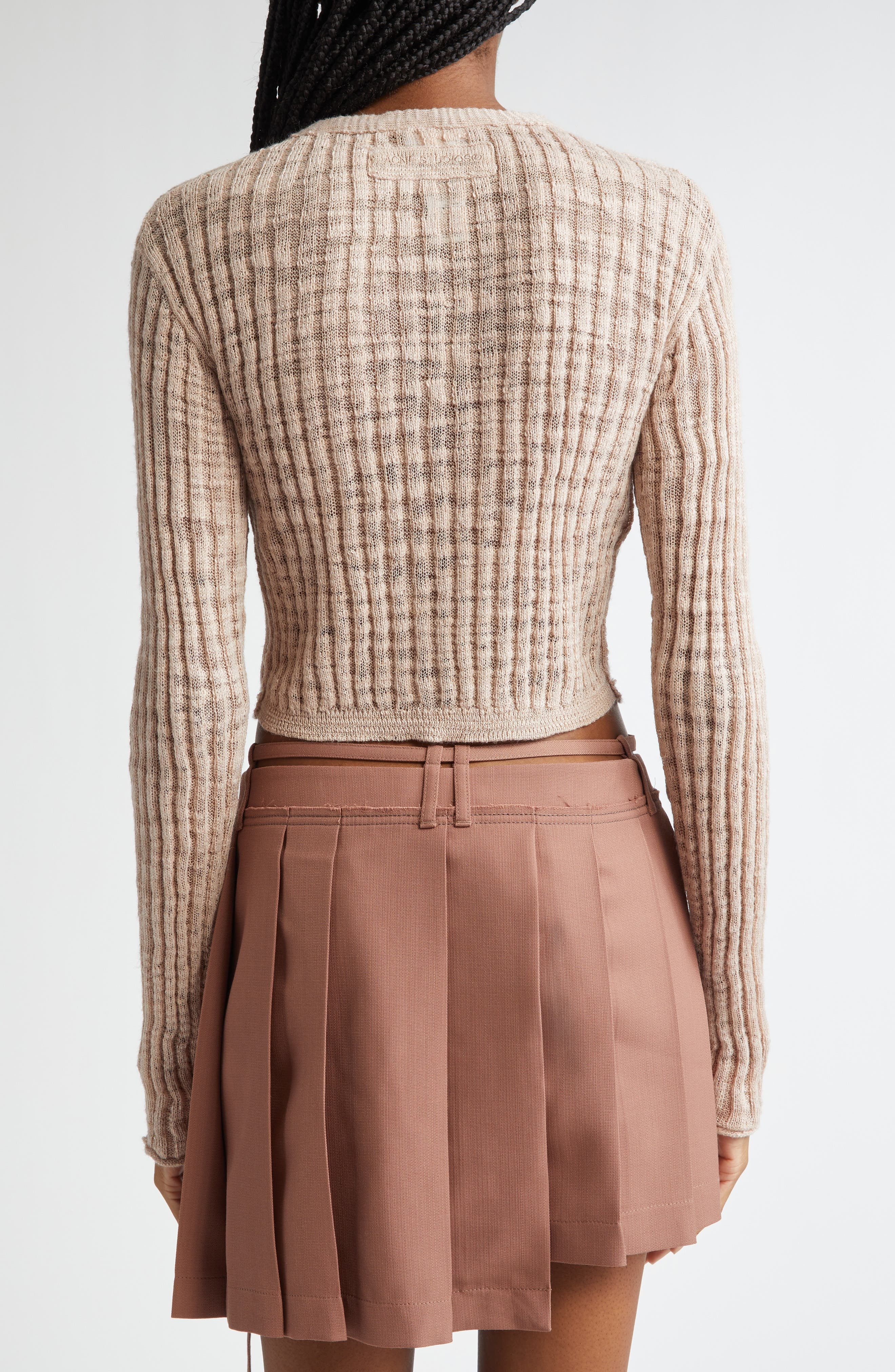 Acne Studios Kiko Rib Linen Blend Cardigan in Dusty Pink at Nordstrom - 3