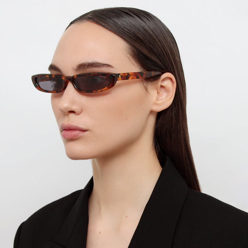 LINDA FARROW Thea Angular Sunglasses in Tortoiseshell outlook