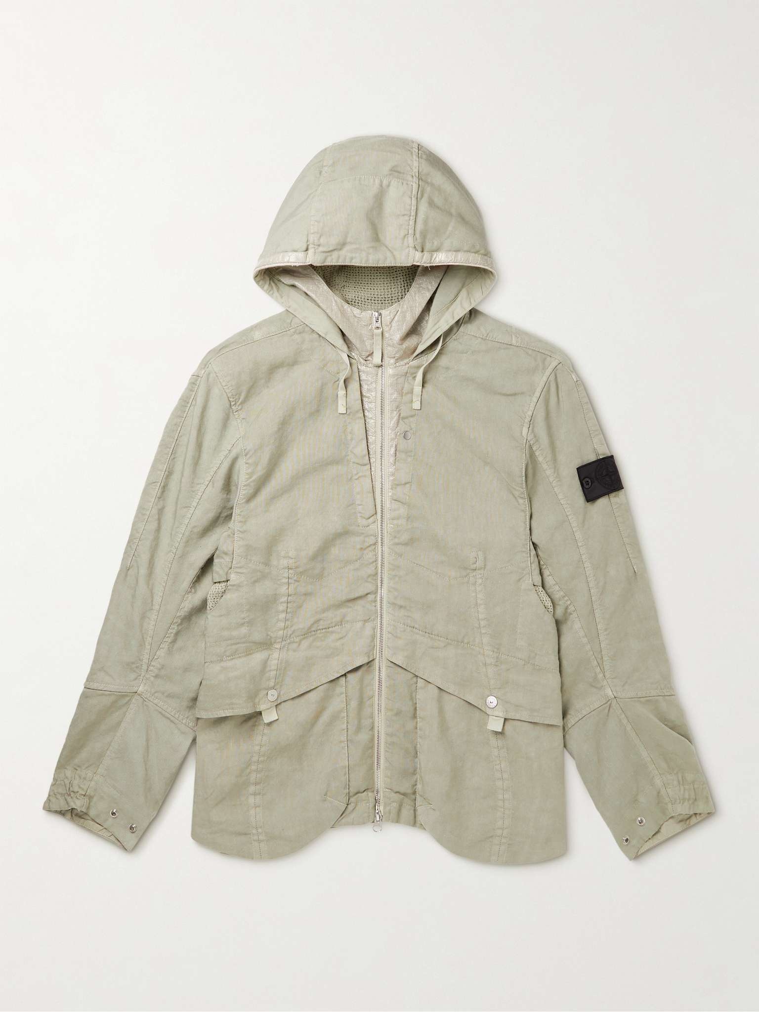 Logo-Appliquéd Panelled Linen-Blend Hooded Parka - 1