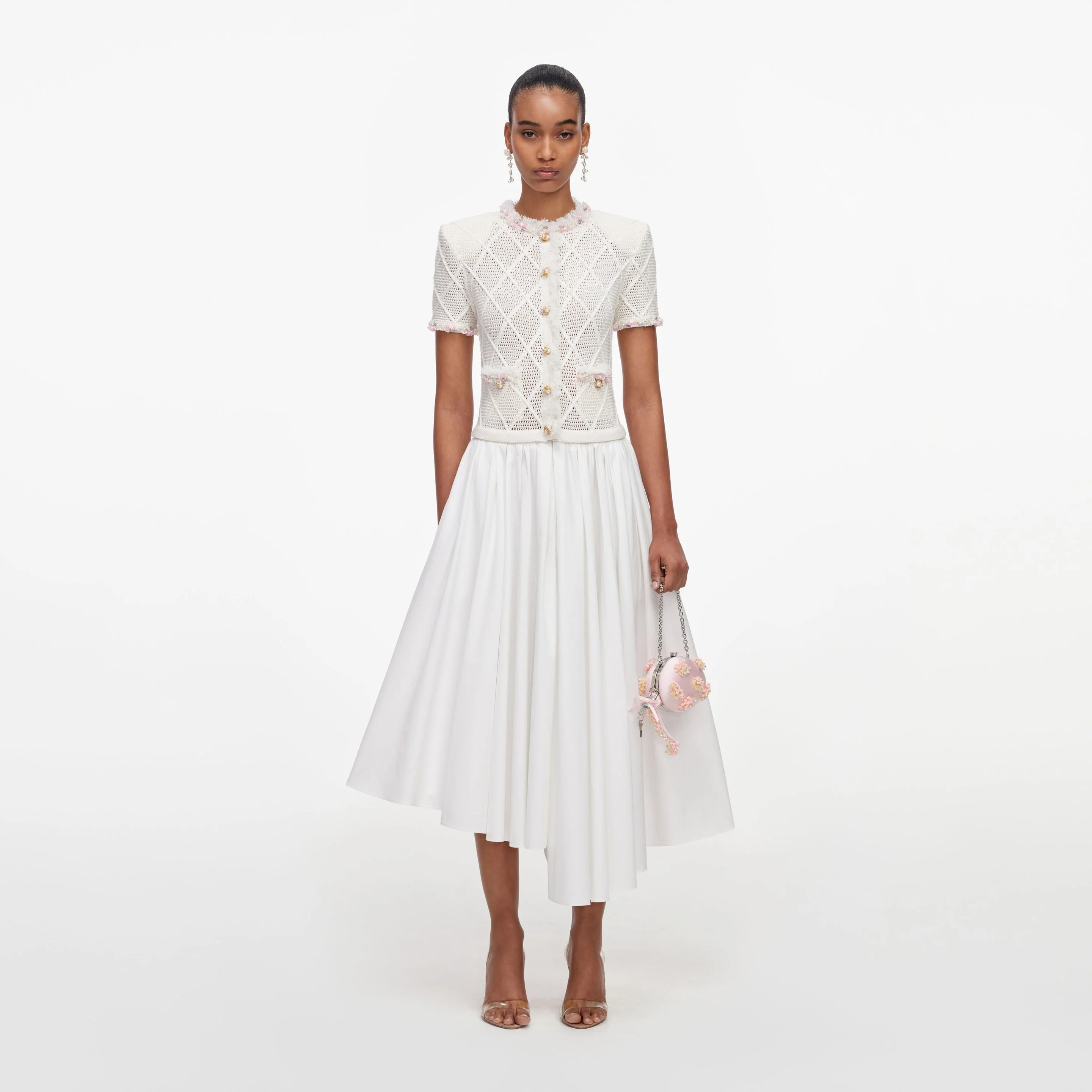 Cream Fringe Knit Cotton Midi Dress - 1