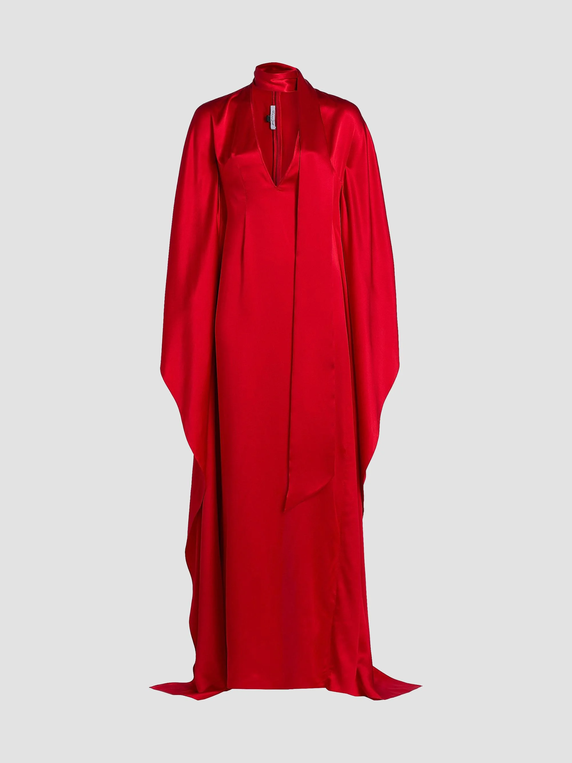 Women's Satin Caftan-Sleeve Gown - Red - 1