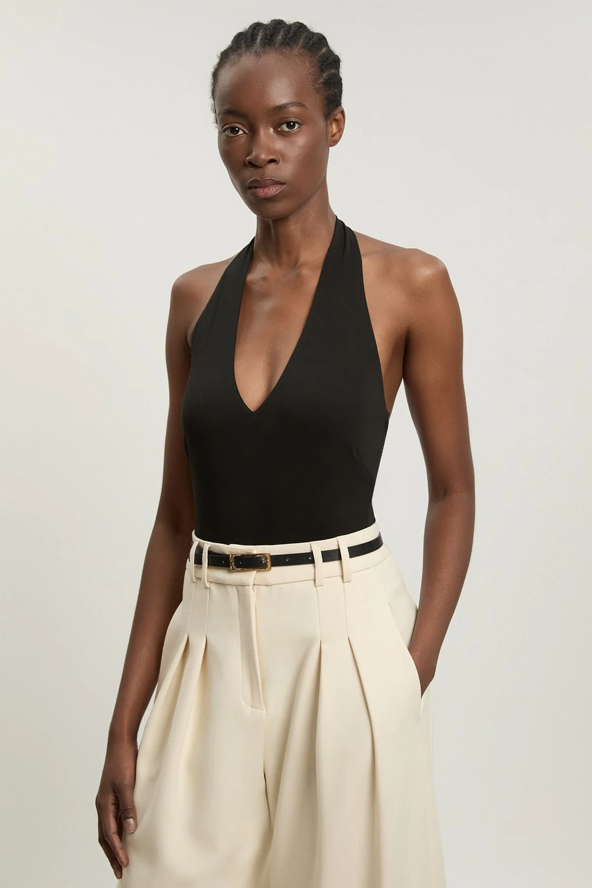 Stretch Cotton Jersey Halter Bodysuit - 1