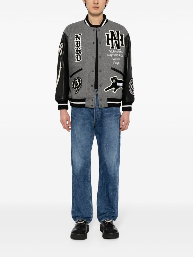 NEIGHBORHOOD logo-patch varsity jacket outlook