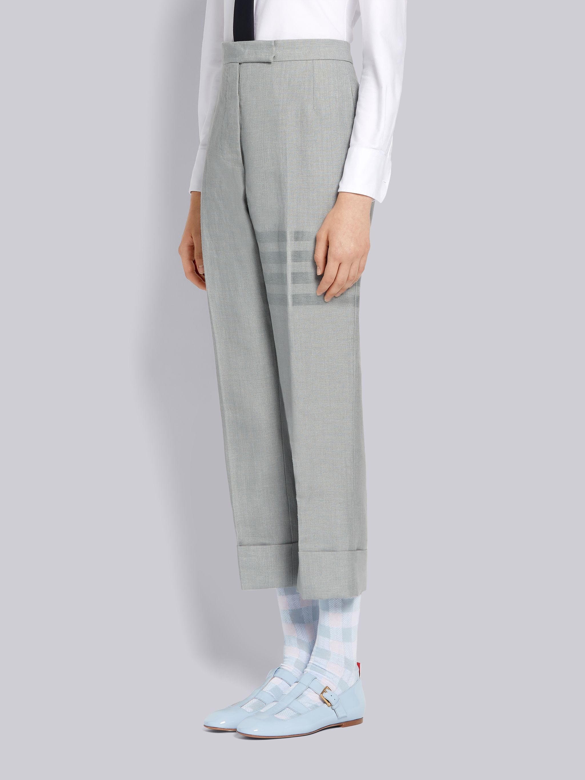 Light Grey Crispy Linen Classic Tonal 4-Bar Trouser - 2